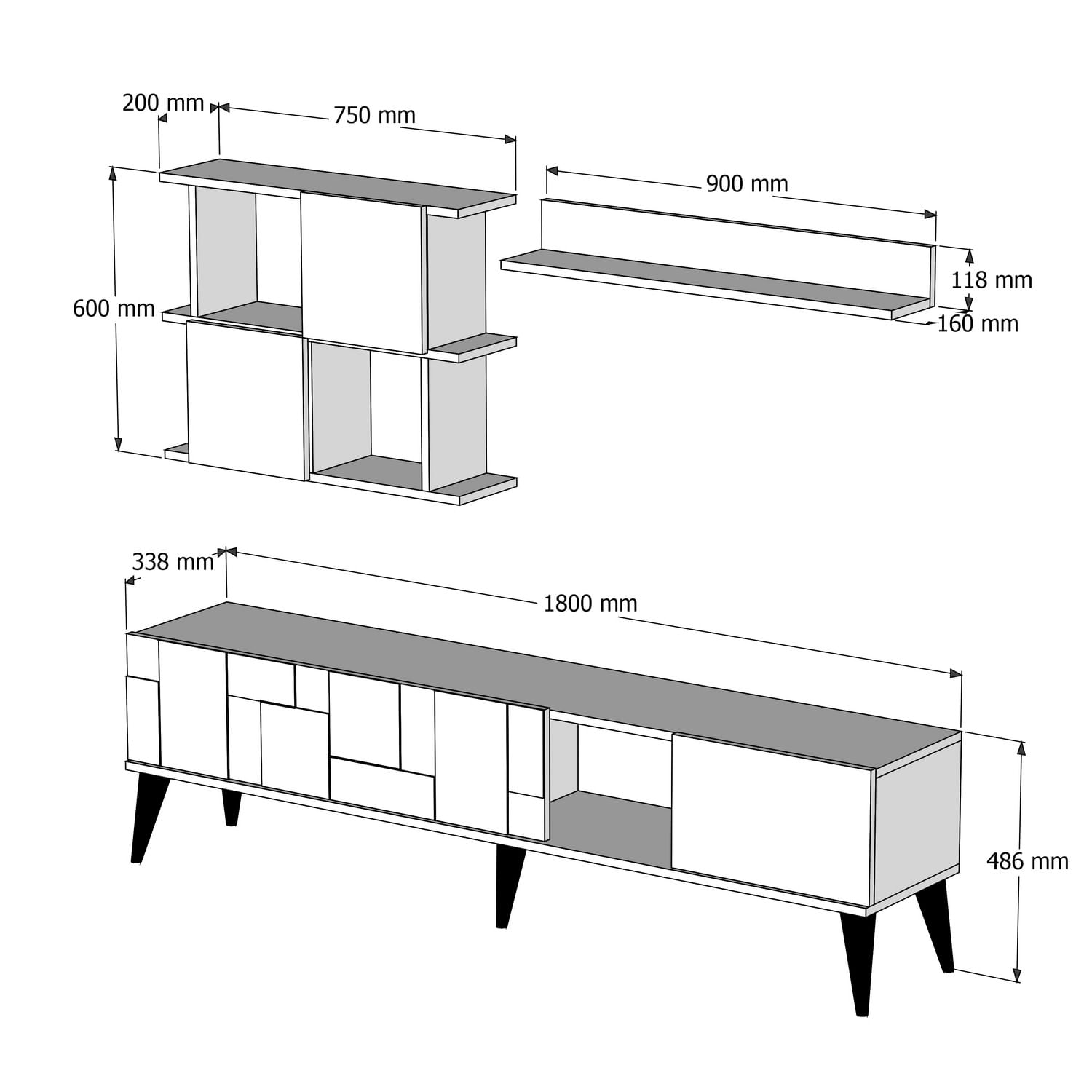 Comoda tv, Hanah Home, pal melaminat, nuc si antracit, 180x48.6x33.8 cm — imaginea 2