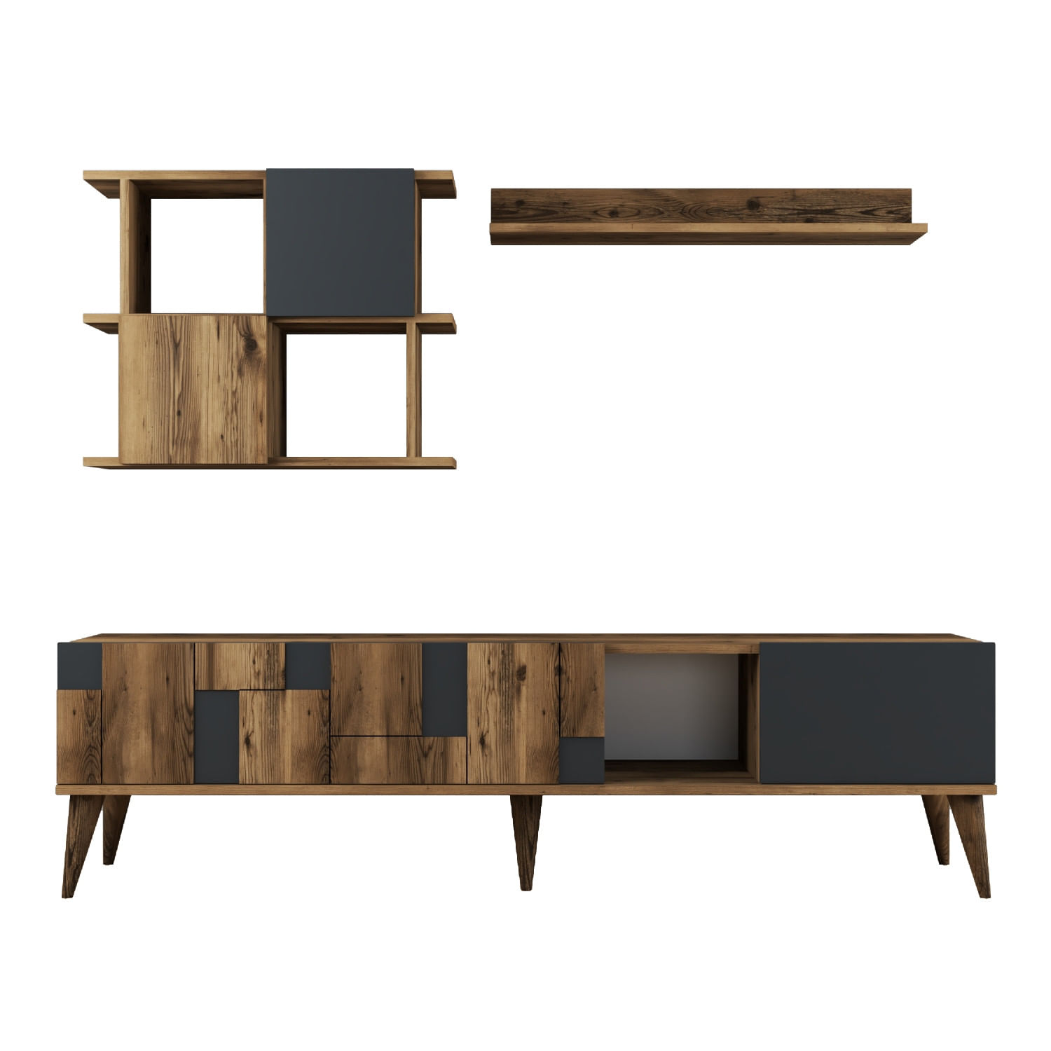Comoda tv, Hanah Home, pal melaminat, nuc si antracit, 180x48.6x33.8 cm — imaginea 4