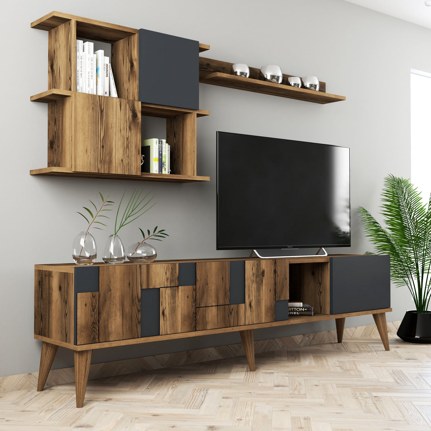 Comoda tv, Hanah Home, pal melaminat, nuc si antracit, 180x48.6x33.8 cm — imaginea 5