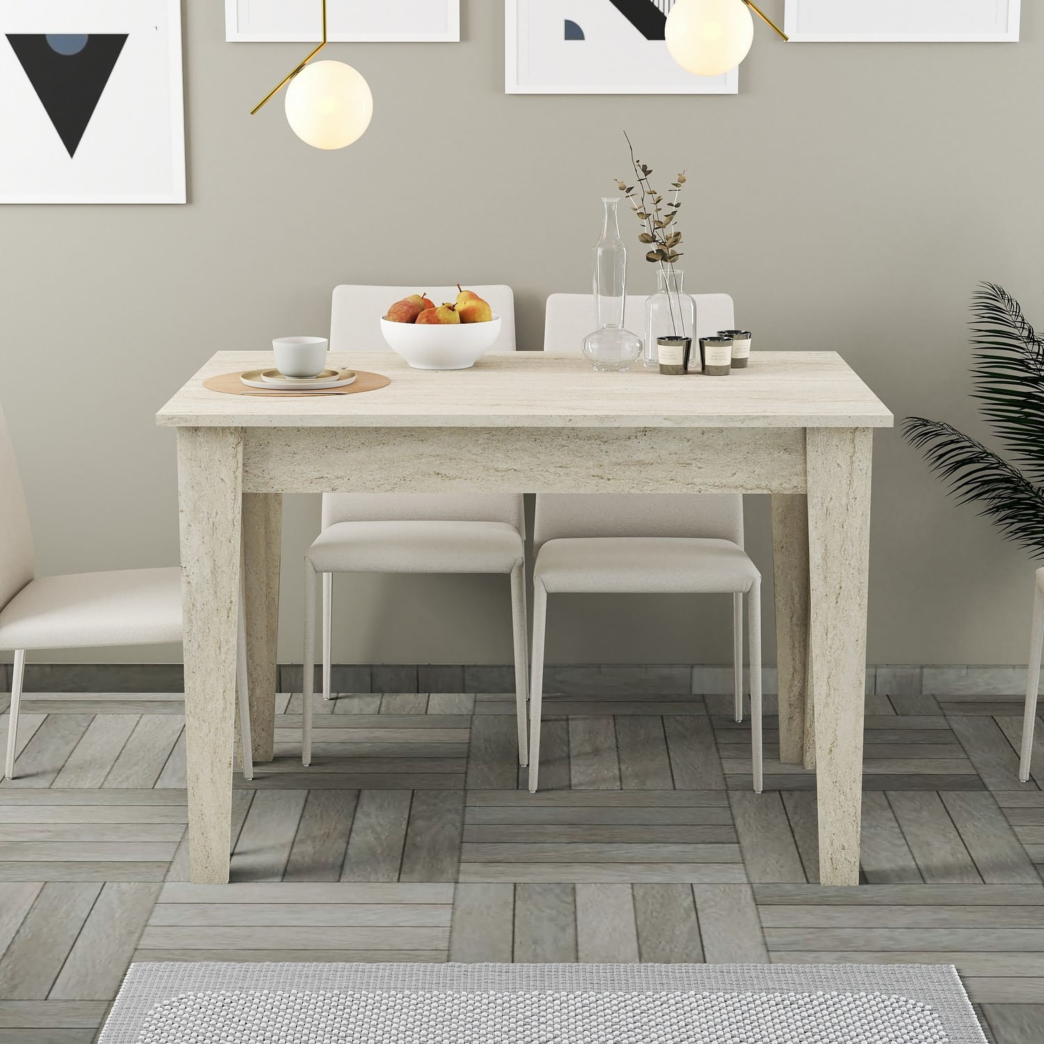 Masa de bucatarie, Hanah Home, panou de particule melaminat, travertin, 110x72x75 cm