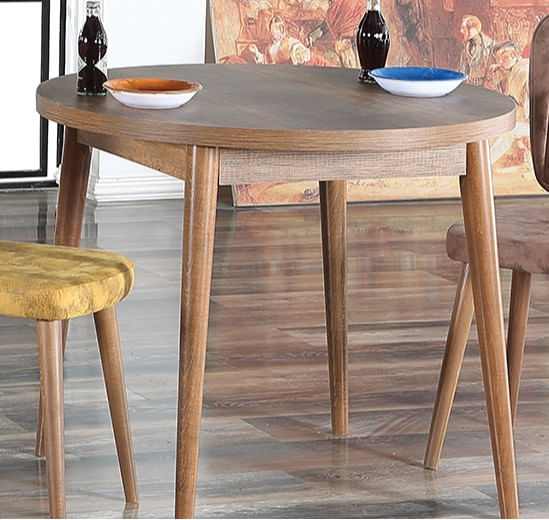 Masa de dining rotunda, Hanah Home, panou aglomerat cu melamina, nuc, 90x90x77.5 cm