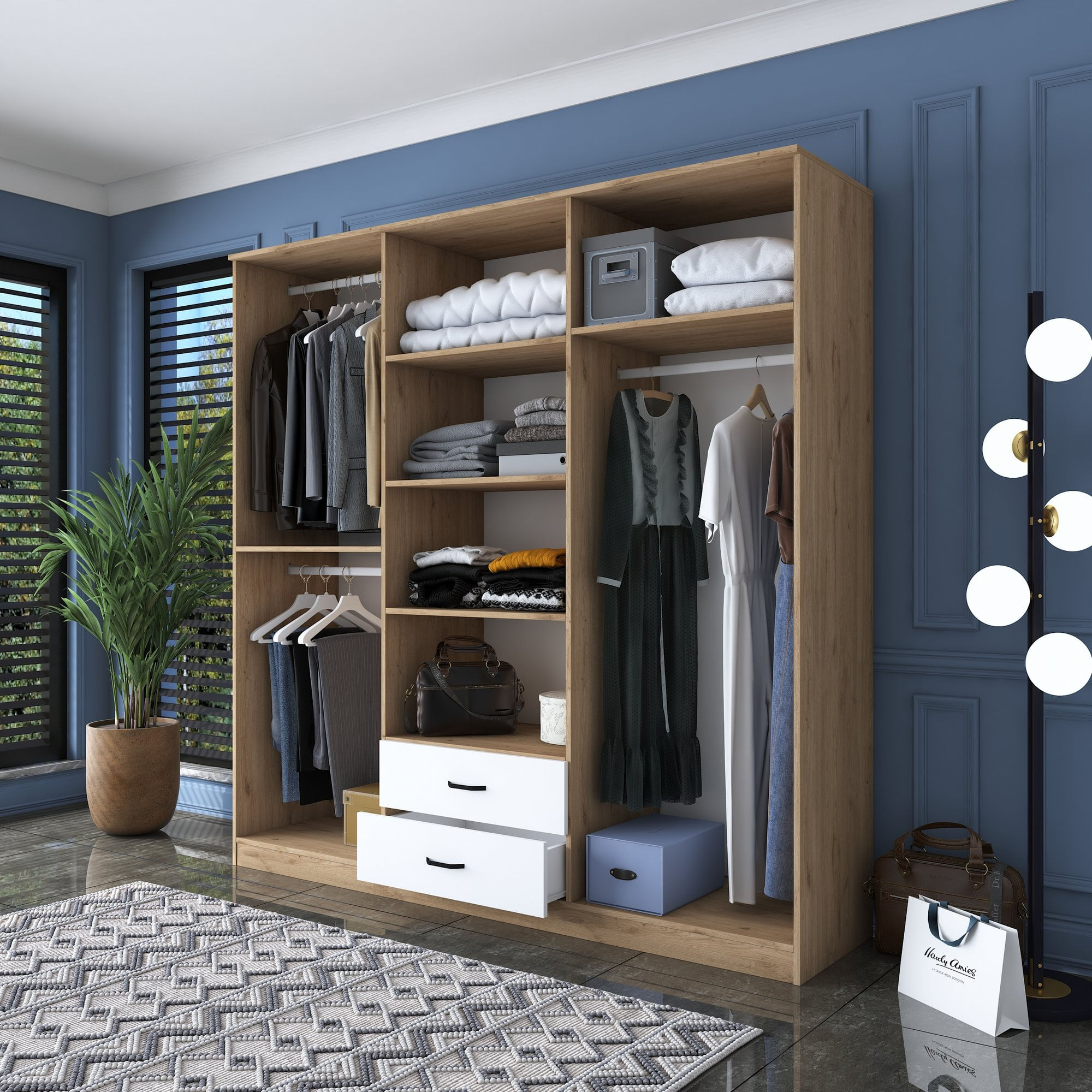 Sifonier, Hanah Home, pal melaminat, nuc alb, 210x210x51.5 cm — imaginea 2