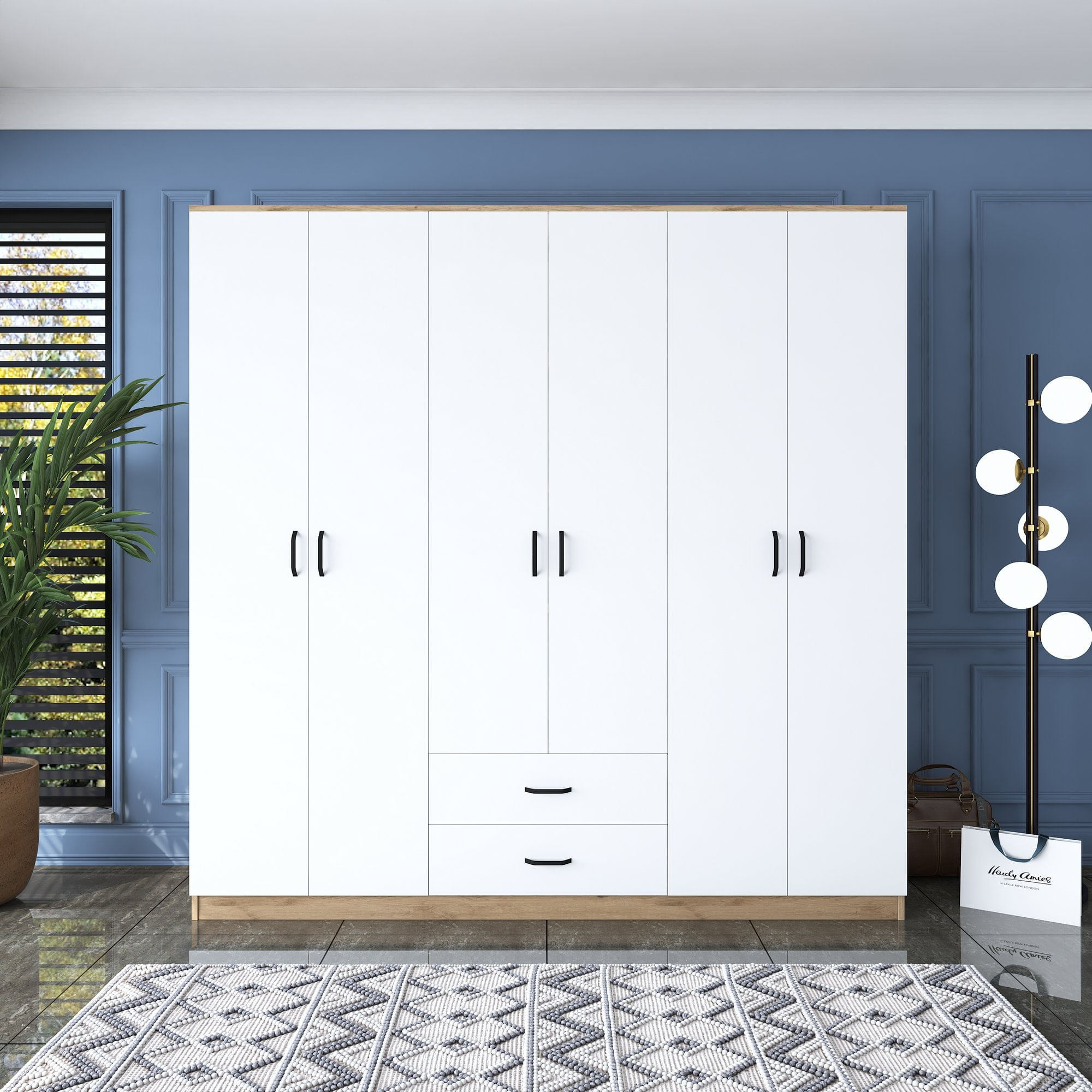 Sifonier, Hanah Home, pal melaminat, nuc alb, 210x210x51.5 cm — imaginea 3