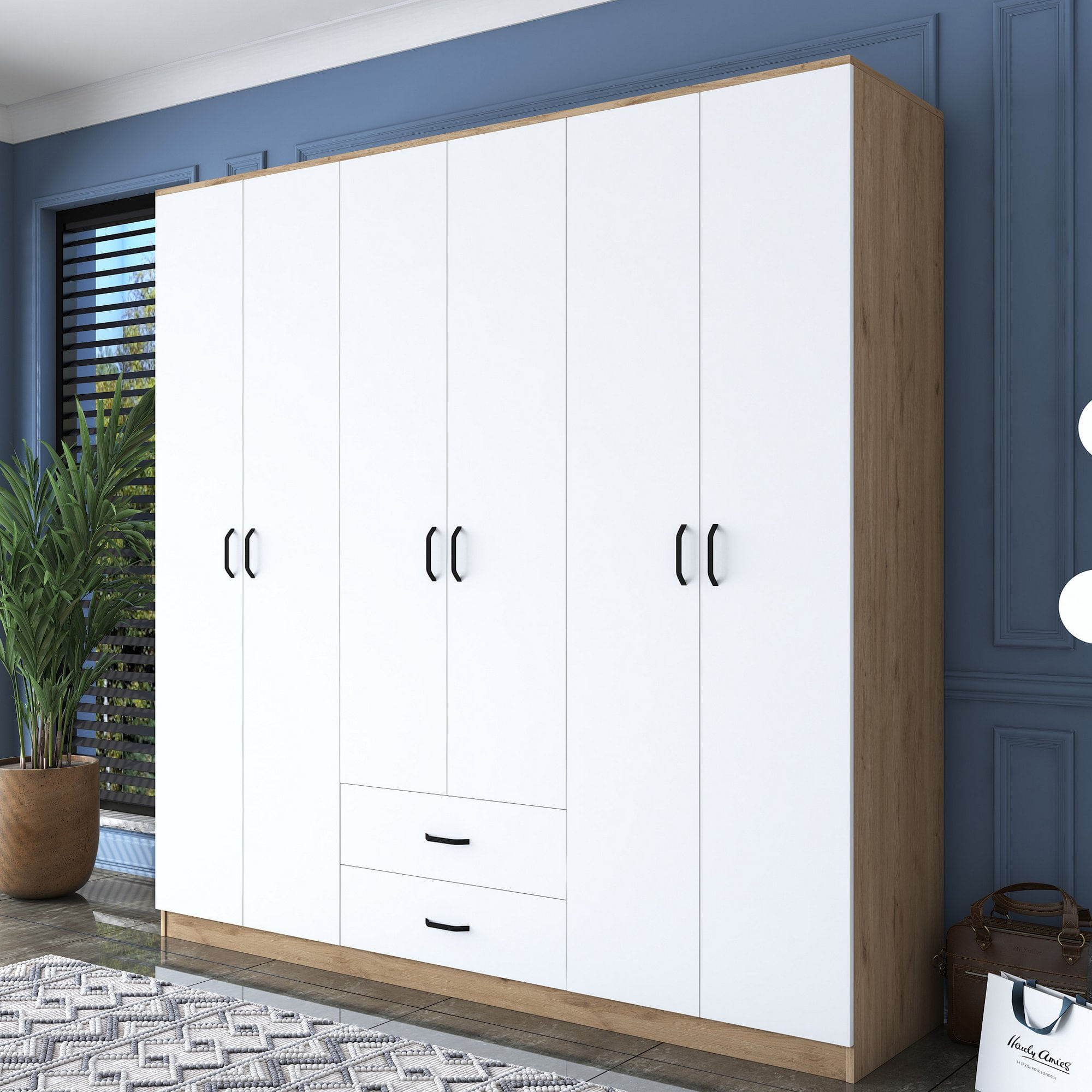 Sifonier, Hanah Home, pal melaminat, nuc alb, 210x210x51.5 cm — imaginea 4