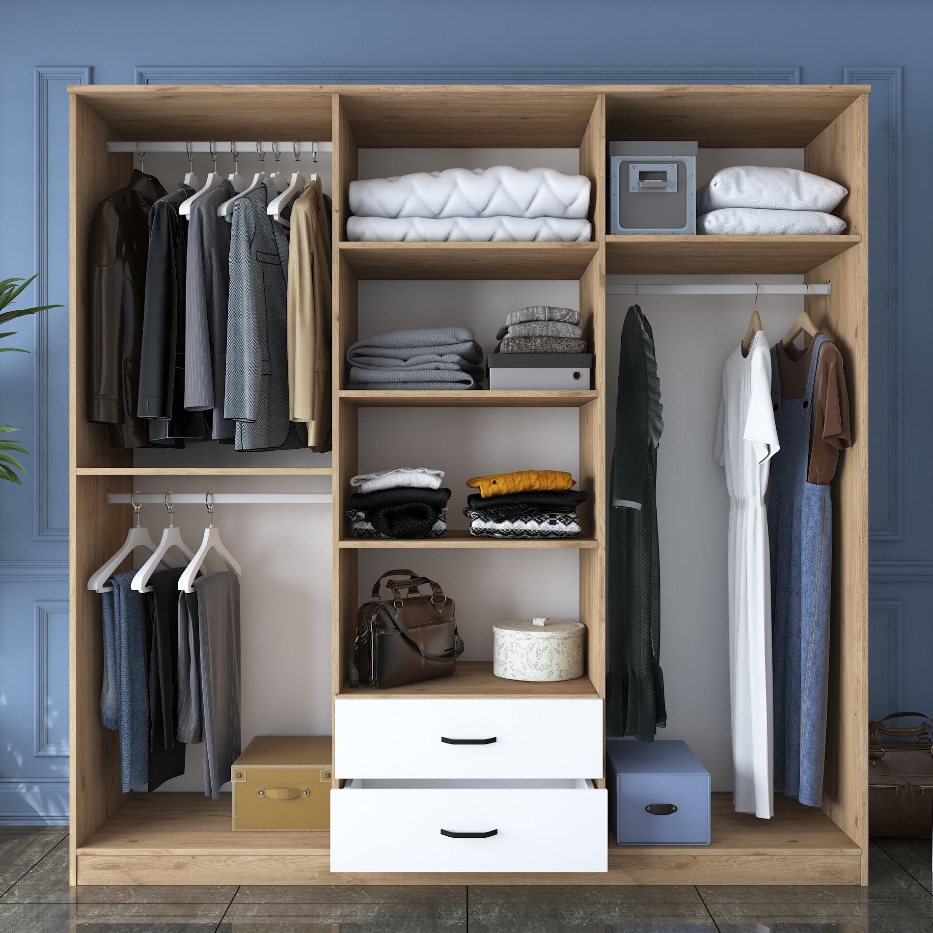Sifonier, Hanah Home, pal melaminat, nuc alb, 210x210x51.5 cm — imaginea 5