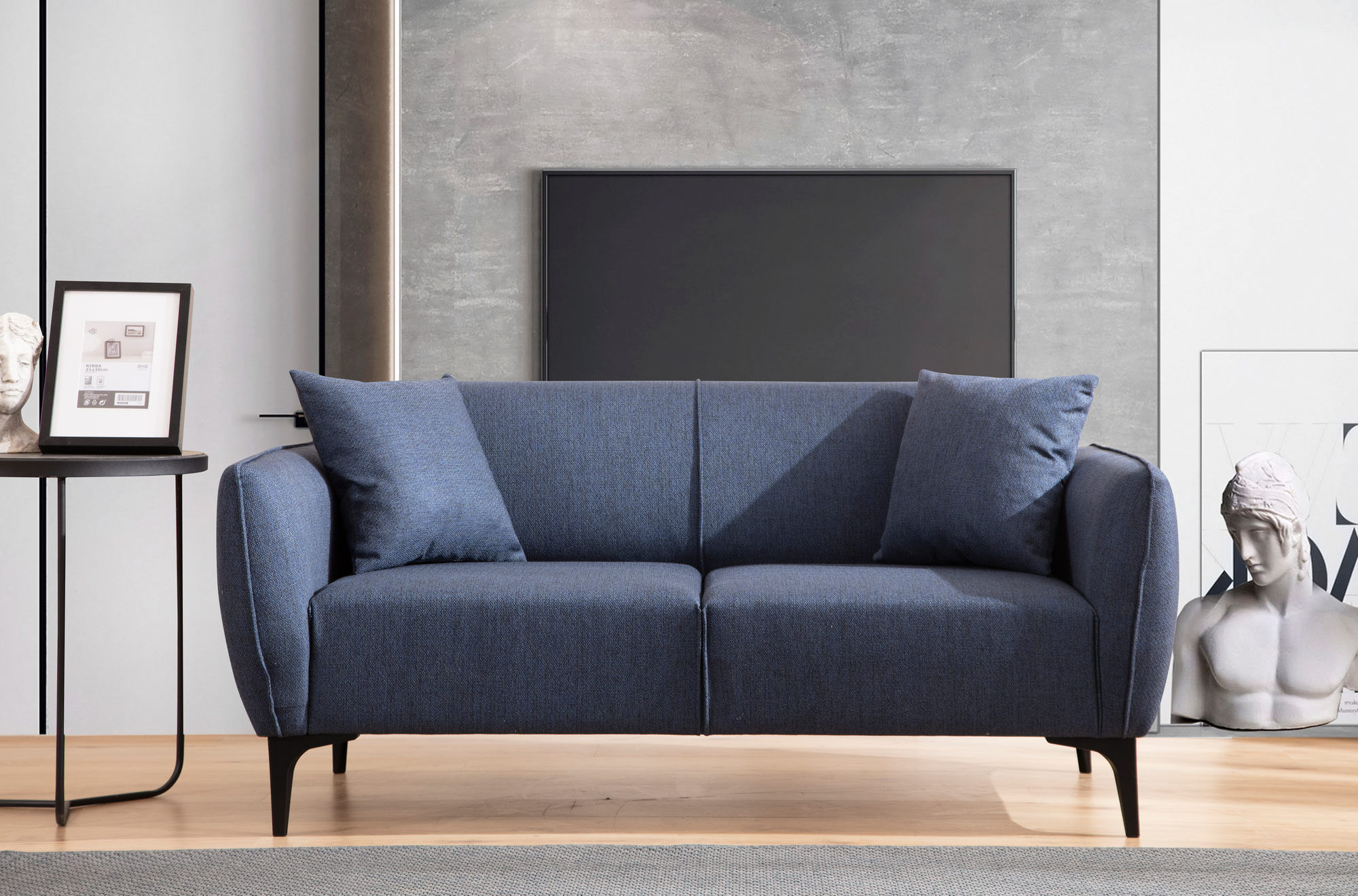 Canapea 2 locuri, Hanah Home, lemn de fag si pal, albastru, 160x67x95 cm — imaginea 7