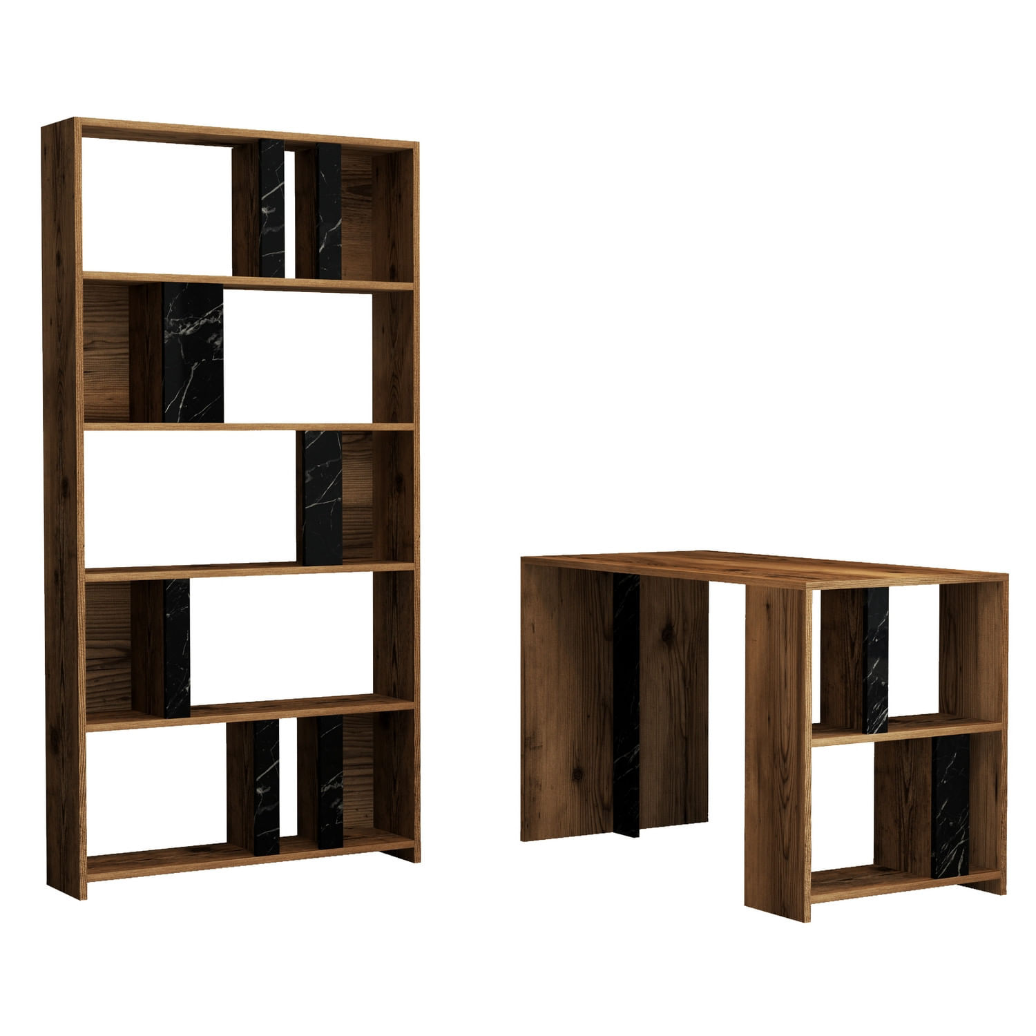 Birou cu rafturi, Hanah Home, pal melaminat, nuc si negru, 120x60x75.4 cm — imaginea 2