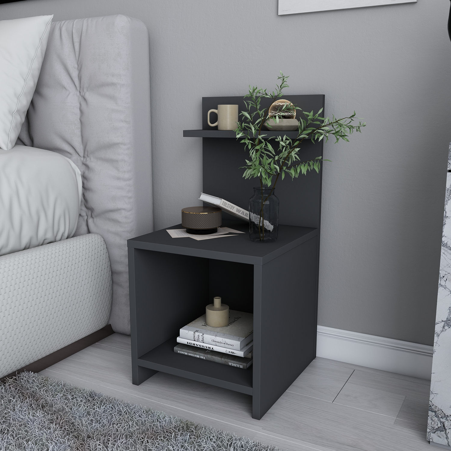 Noptiera, Hanah Home, pal melaminat, antracit, 35.6x37.4x72 cm — imaginea 2