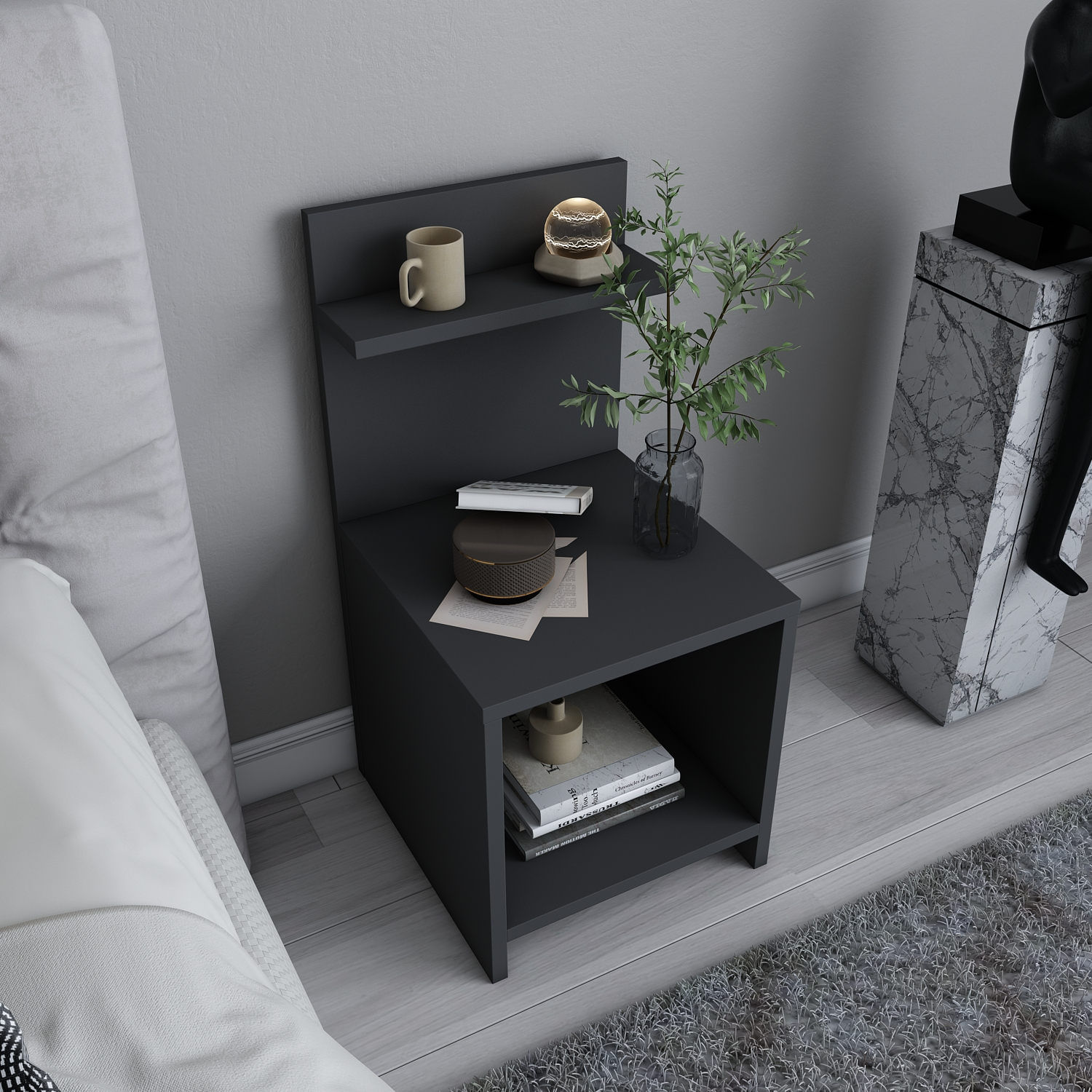 Noptiera, Hanah Home, pal melaminat, antracit, 35.6x37.4x72 cm — imaginea 5