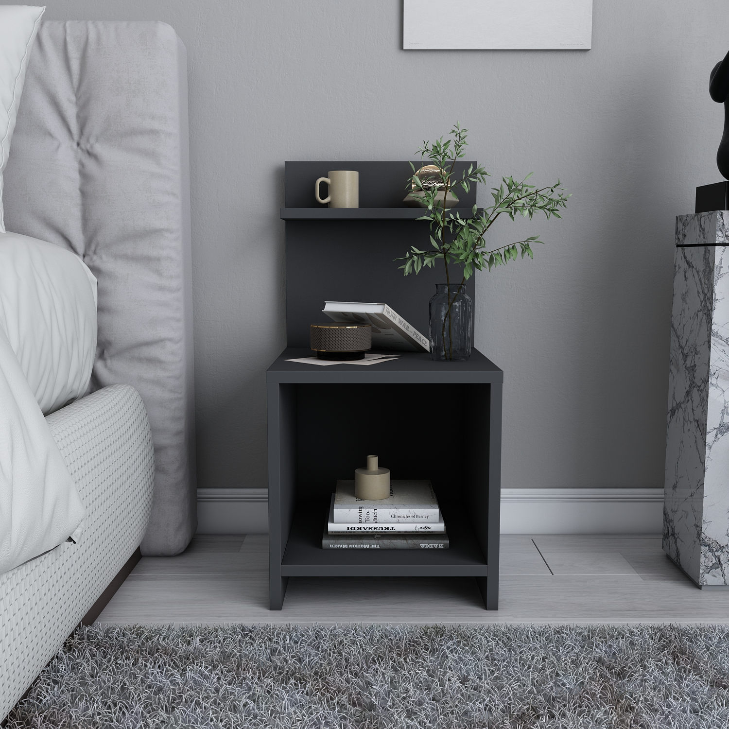 Noptiera, Hanah Home, pal melaminat, antracit, 35.6x37.4x72 cm — imaginea 6