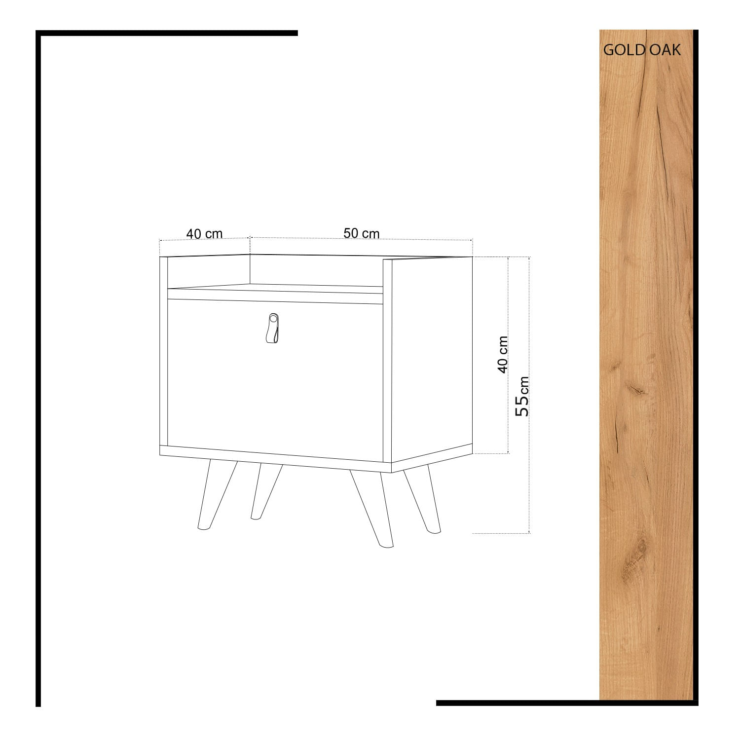 Noptiera, Hanah Home, pal melaminat, stejar alb, 50x40x55 cm — imaginea 4