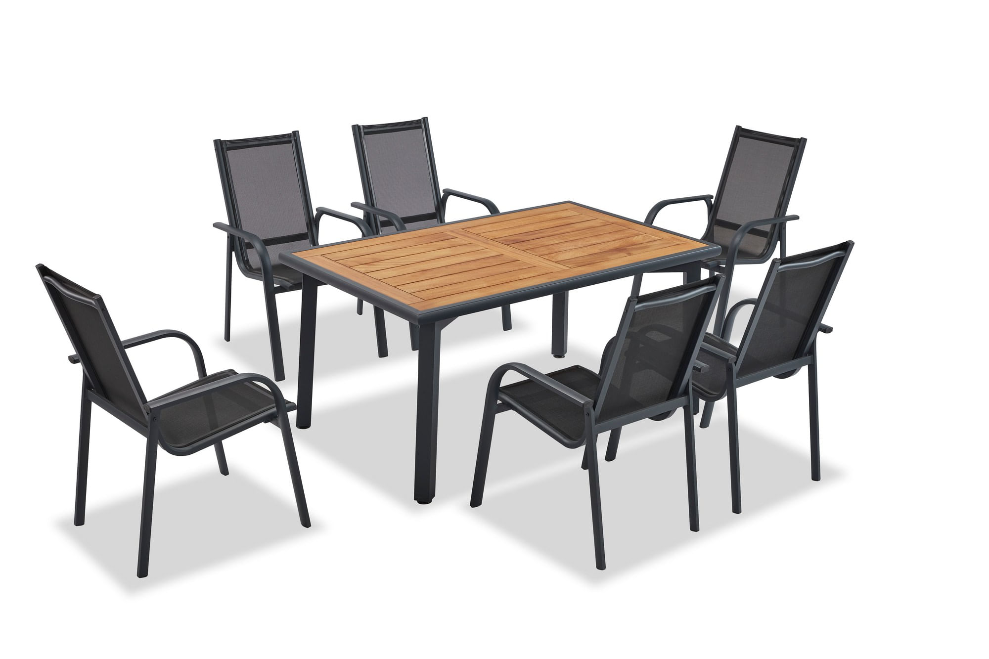 Set mobilier de gradina, Hanah Home, aluminiu si lemn iriko, antracit si lemn, masa 155x95x75 cm, 6 scaune — imaginea 2