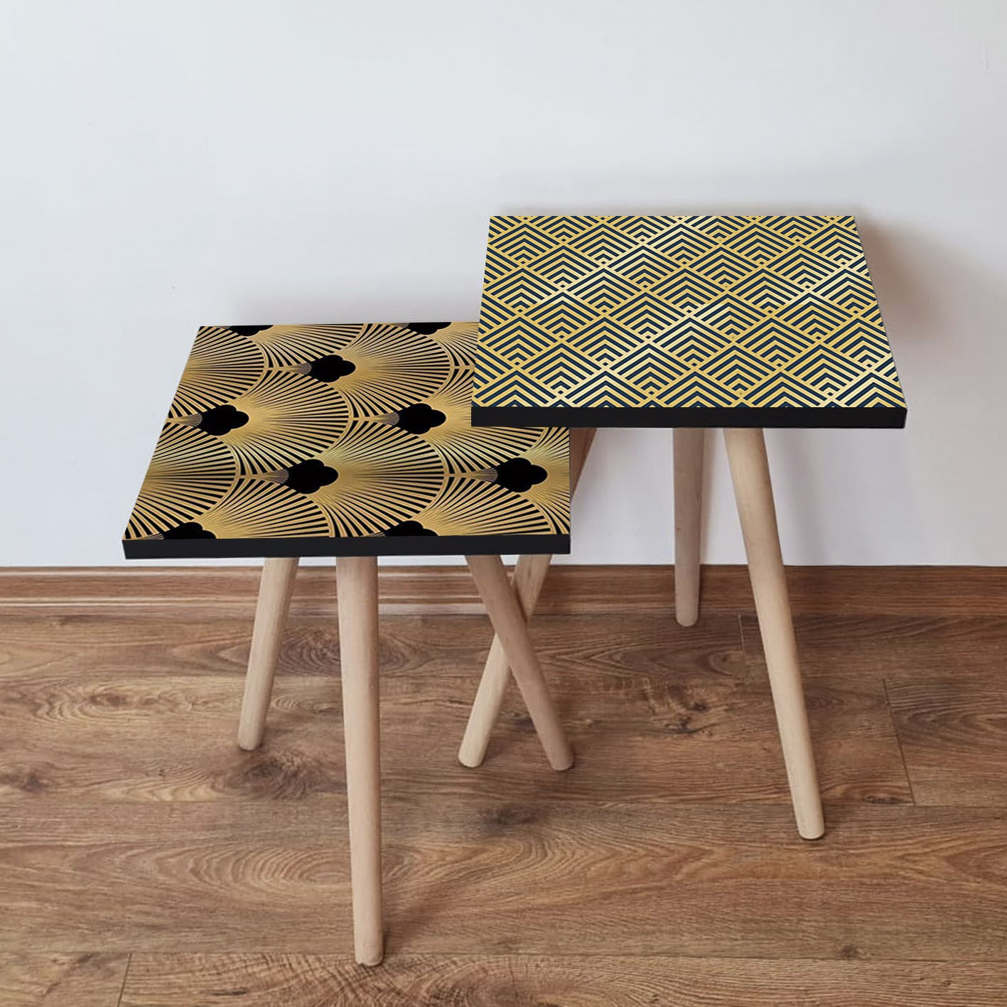 Set masute de cafea, Hanah Home, mdf, auriu negru, 35x35x47 cm, 481LNA2281