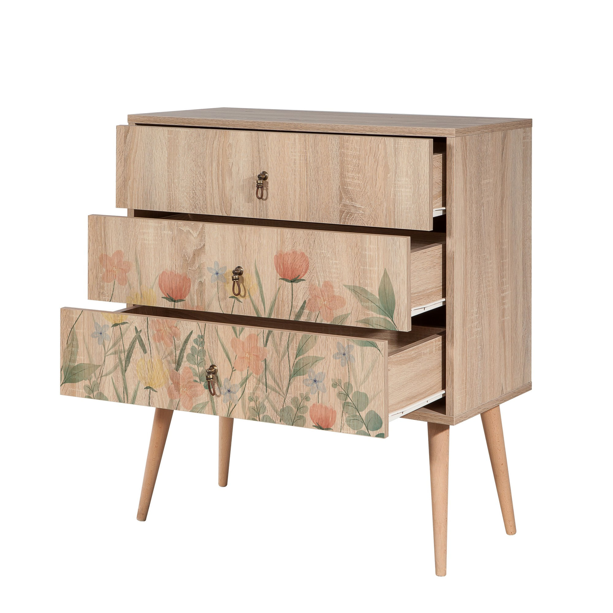 Noptiera, Hanah Home, pal melaminat, stejar sonoma, 80x40x89 cm — imaginea 3
