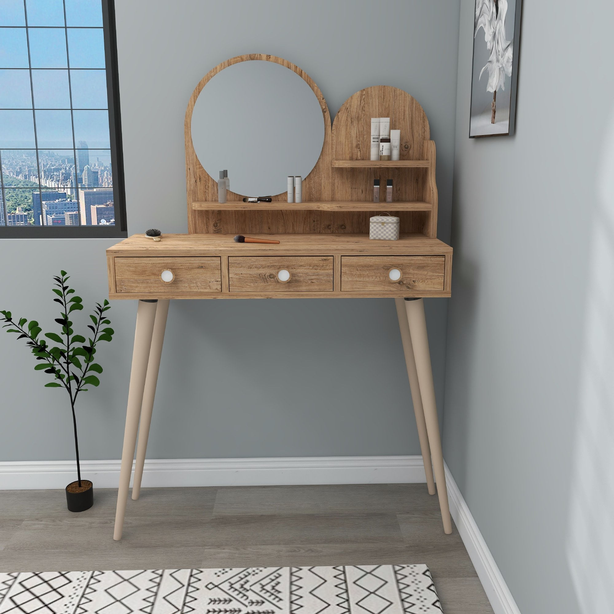 Masa de machiaj, Hanah Home, pal melaminat, pin atlantic, 74x35x130.8 cm — imaginea 5