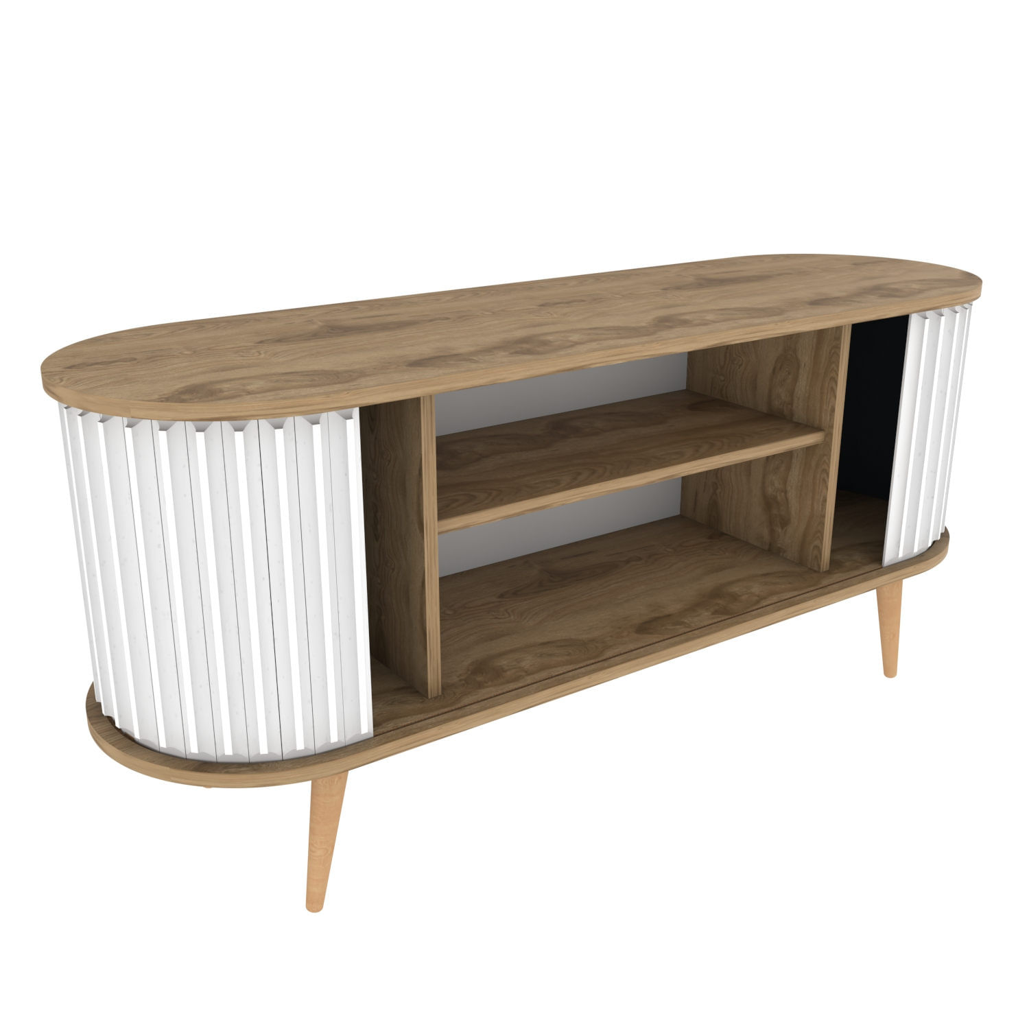 Comoda tv, Hanah Home, pal melaminat, stejar oud si alb, 140x43x64 cm — imaginea 2