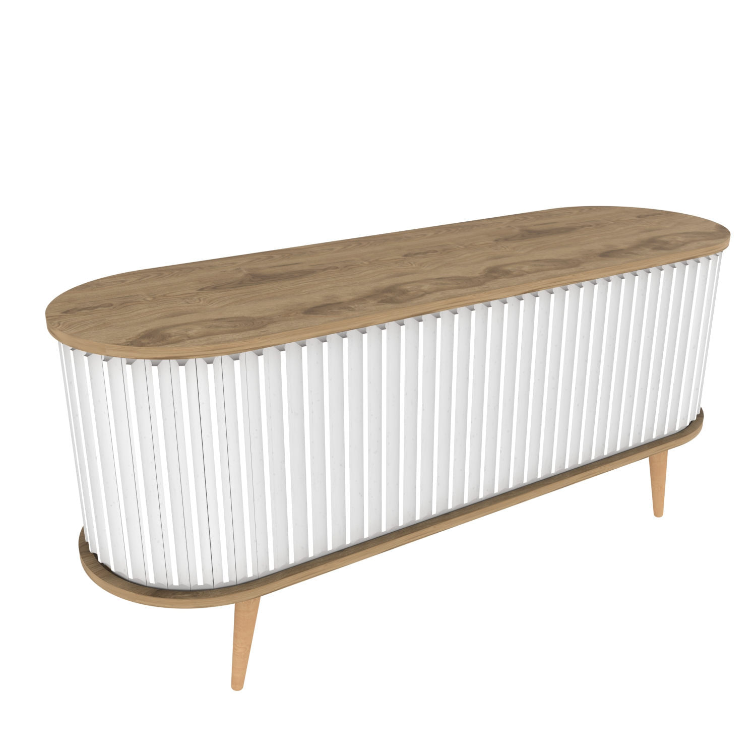 Comoda tv, Hanah Home, pal melaminat, stejar oud si alb, 140x43x64 cm — imaginea 4