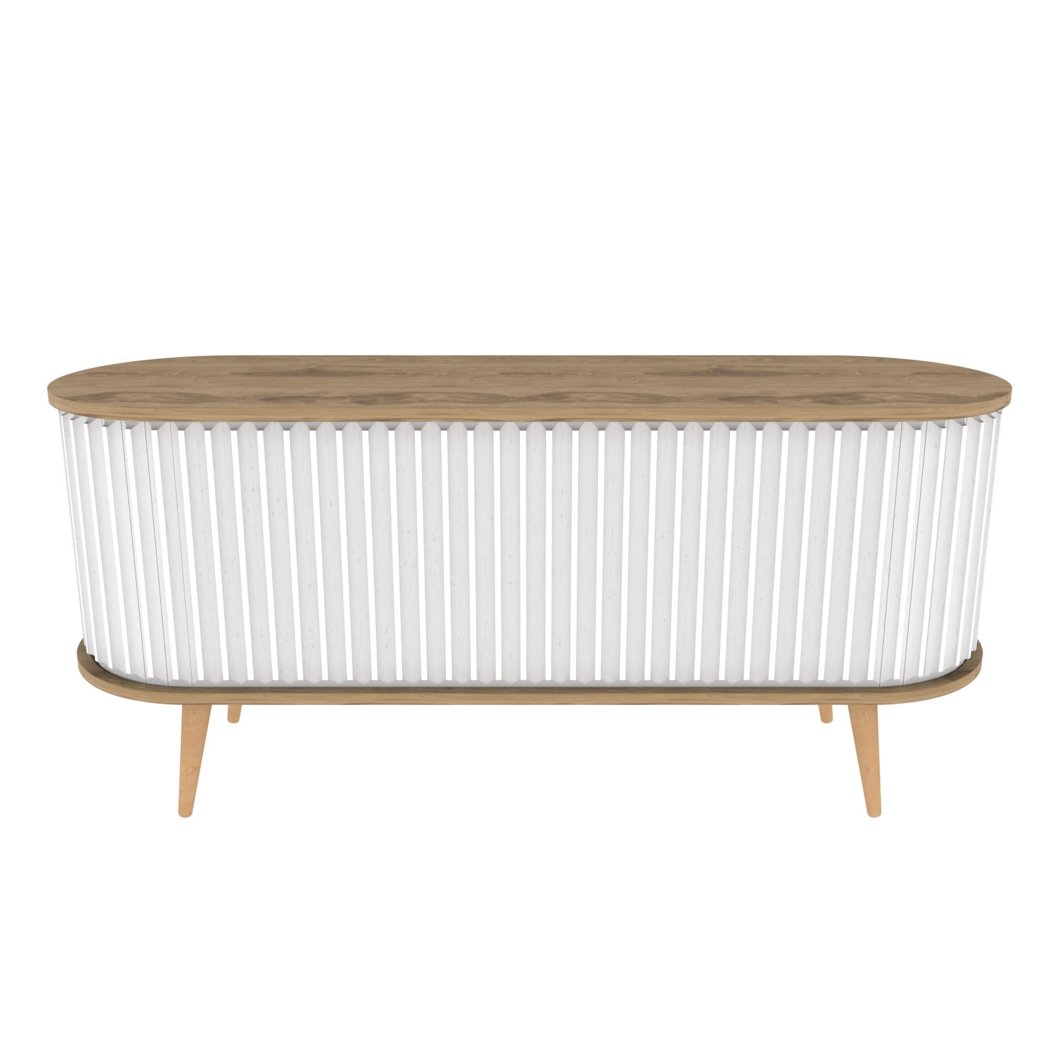 Comoda tv, Hanah Home, pal melaminat, stejar oud si alb, 140x43x64 cm — imaginea 5