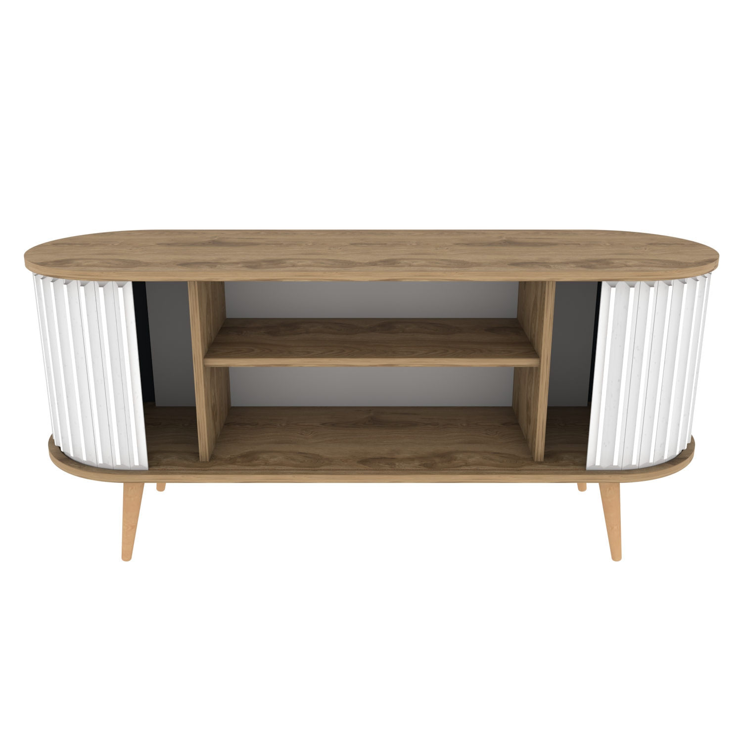 Comoda tv, Hanah Home, pal melaminat, stejar oud si alb, 140x43x64 cm — imaginea 8
