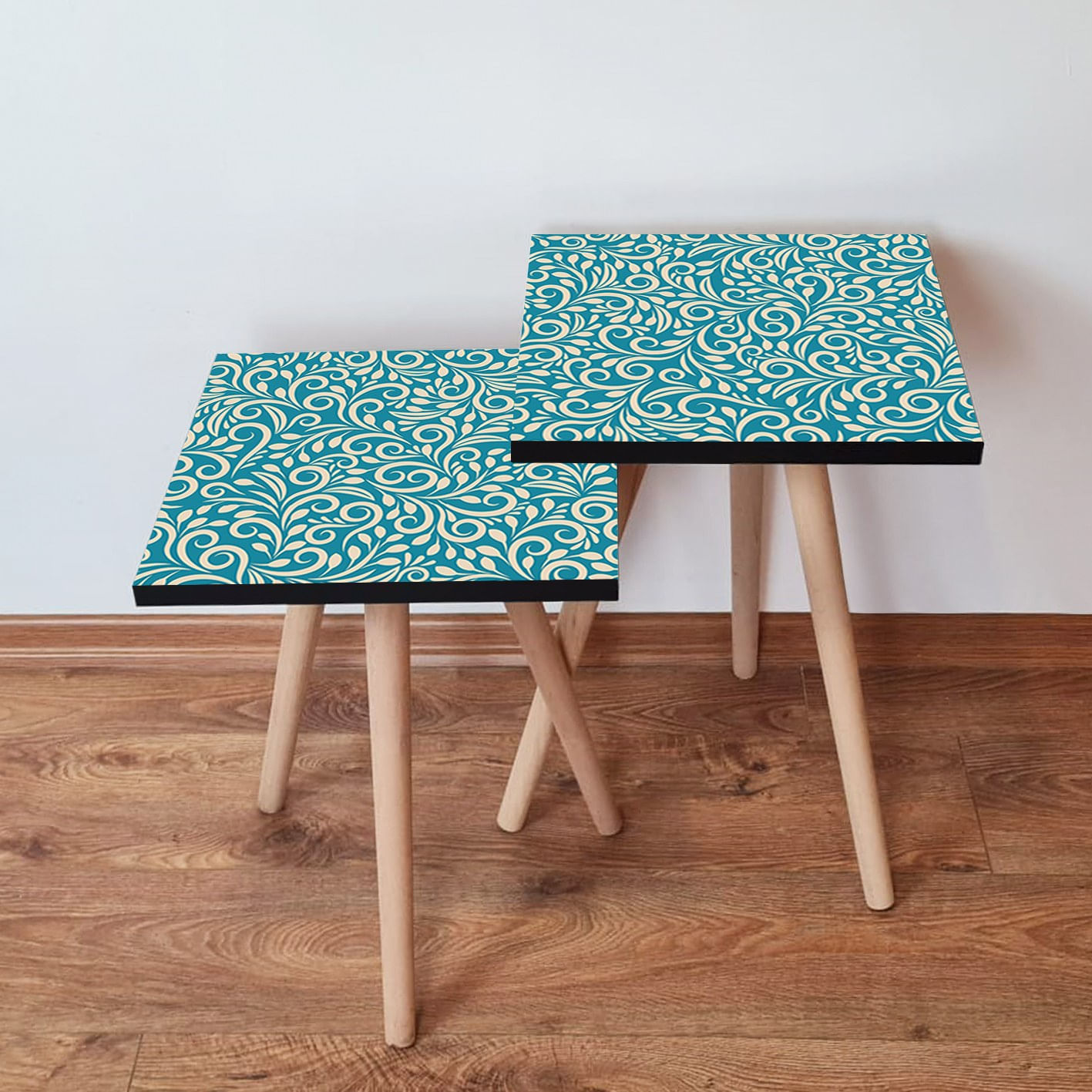 Set masute de cafea, Hanah Home, mdf, albastru alb, 35x47x35 cm, 35x42x35 cm, 481LNA2393