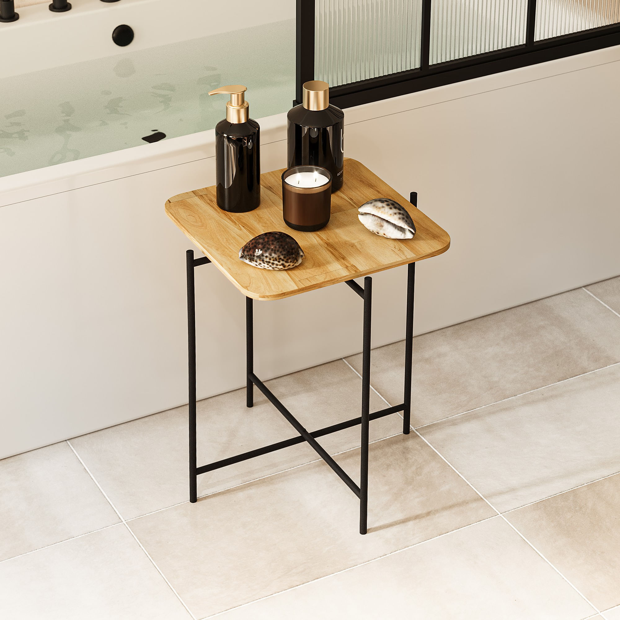 Masuta de cafea, Hanah Home, lemn, negru si natur, 46x46x56 cm, 247HFM1146 — imaginea 4