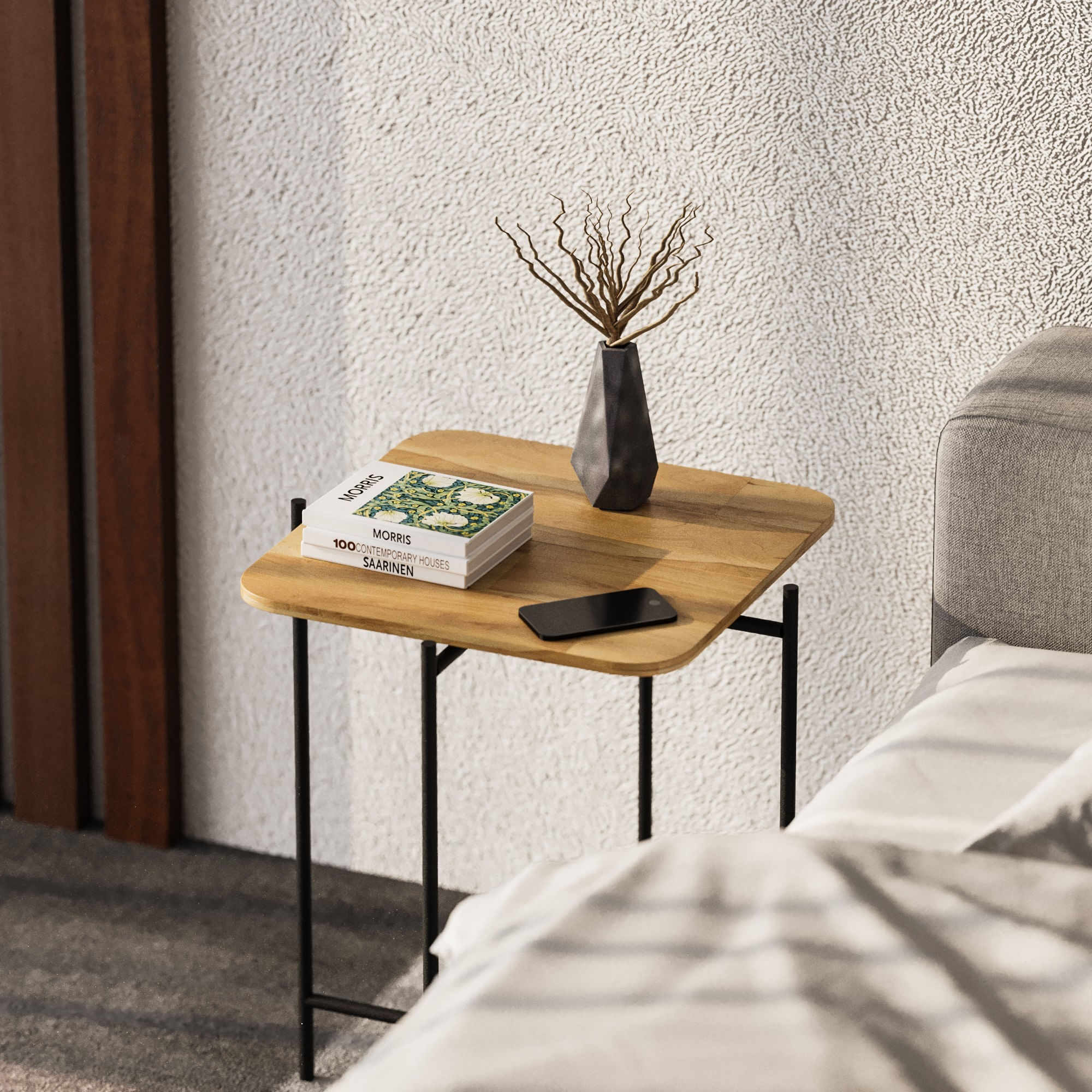 Masuta de cafea, Hanah Home, lemn, negru si natur, 46x46x56 cm, 247HFM1146 — imaginea 6