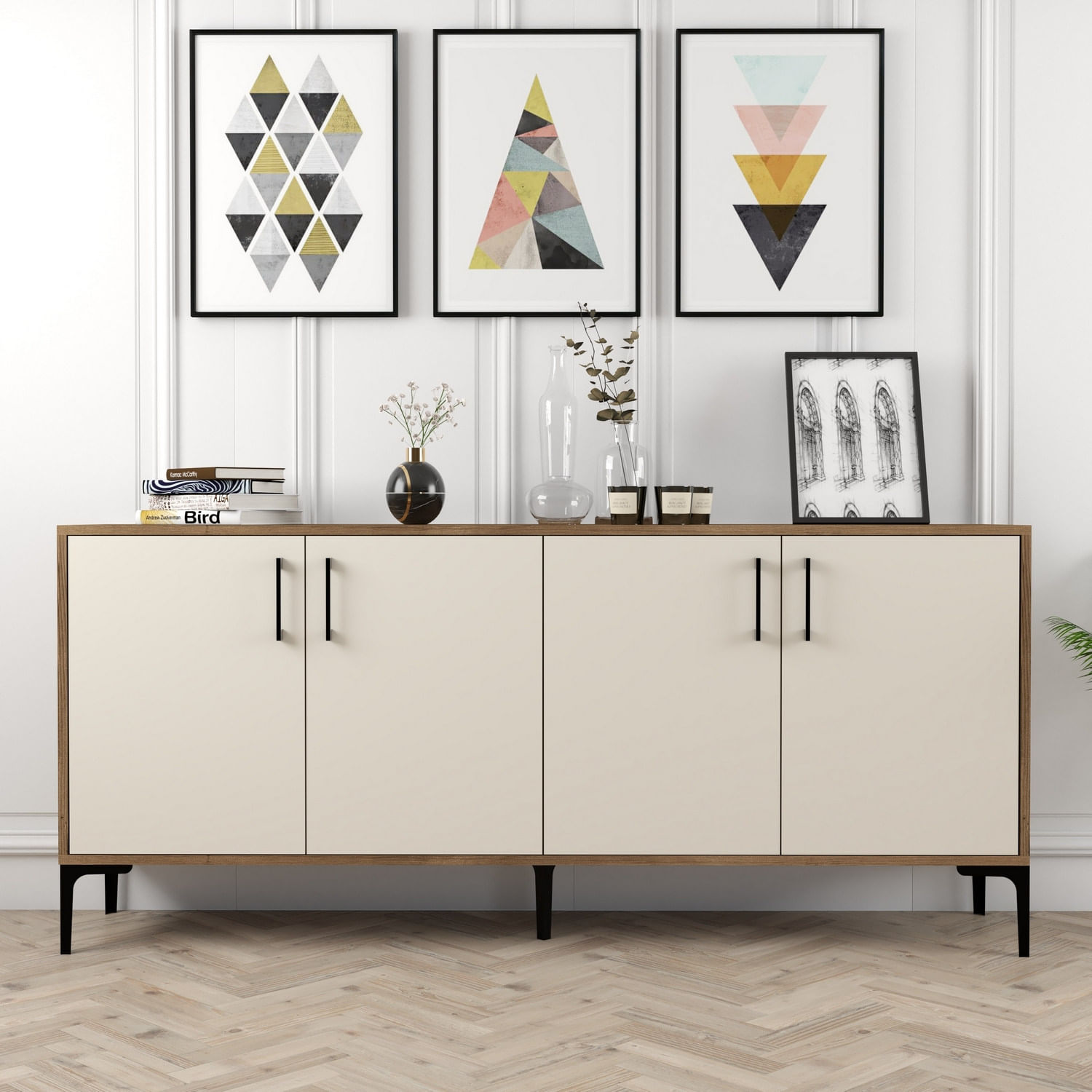 Consola, Hanah Home, pal melaminat, nuc si crem, 180x35x78 cm — imaginea 2