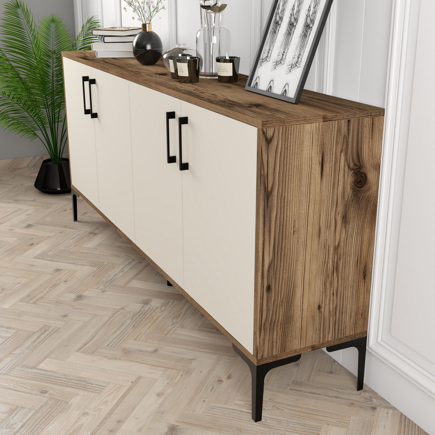 Consola, Hanah Home, pal melaminat, nuc si crem, 180x35x78 cm — imaginea 6