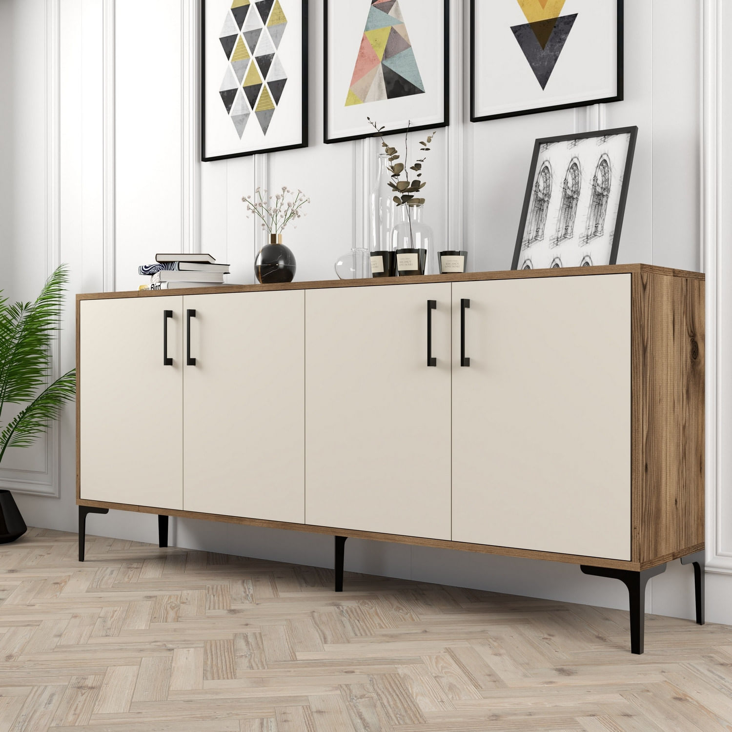 Consola, Hanah Home, pal melaminat, nuc si crem, 180x35x78 cm — imaginea 7