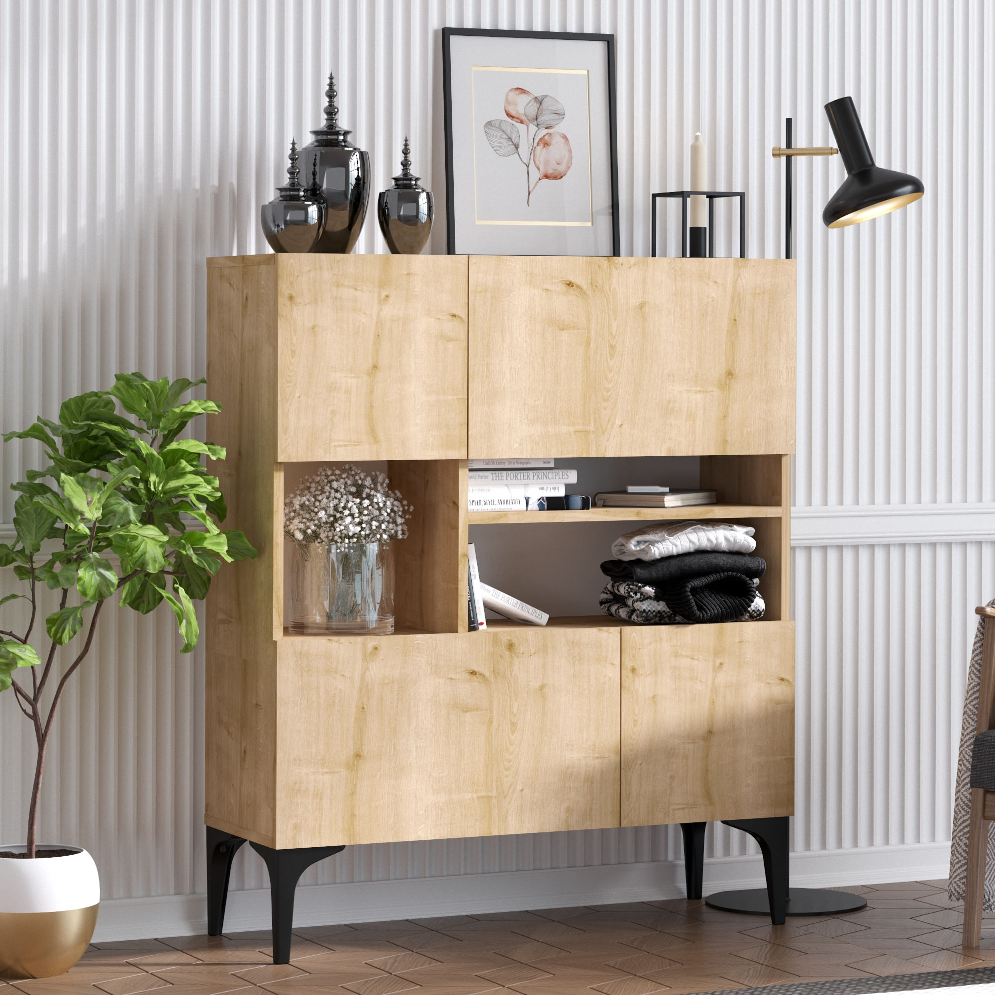 Consola, Hanah Home, pal melaminat, stejar safir, 100x35x125 cm — imaginea 2