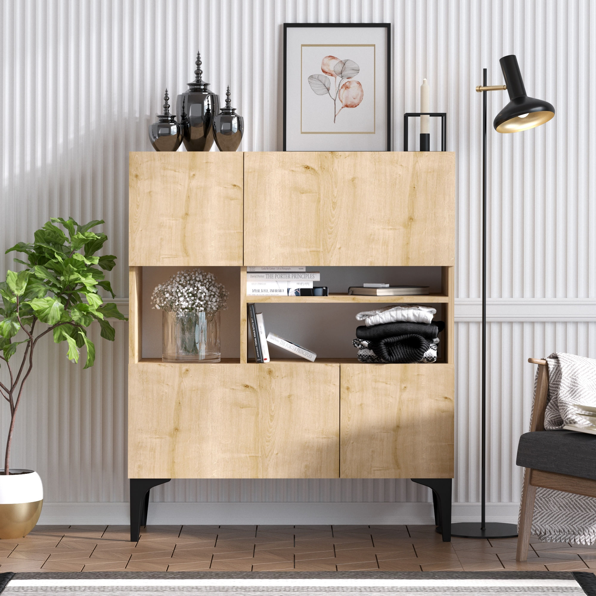 Consola, Hanah Home, pal melaminat, stejar safir, 100x35x125 cm — imaginea 4