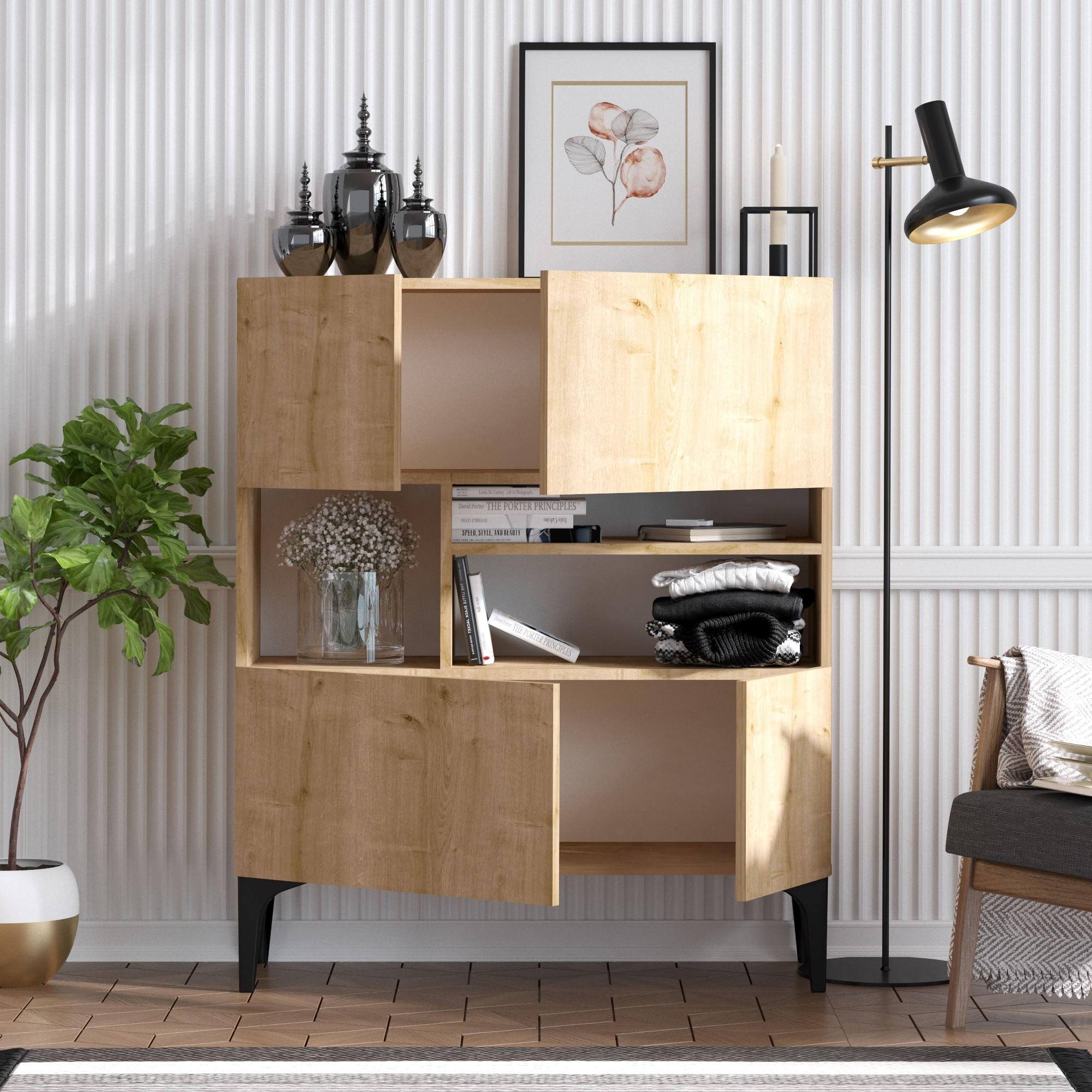 Consola, Hanah Home, pal melaminat, stejar safir, 100x35x125 cm — imaginea 5