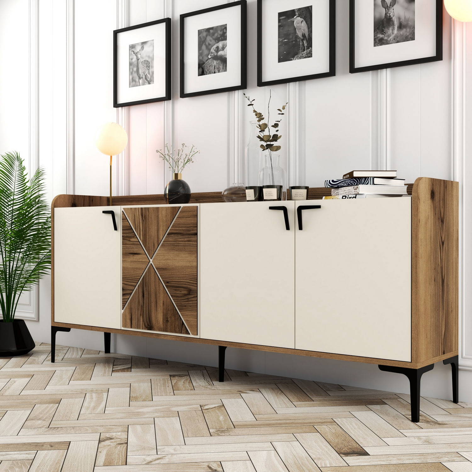 Consola, Hanah Home, panou aglomerat melaminat, nuc crem, 180x35x78 cm — imaginea 2