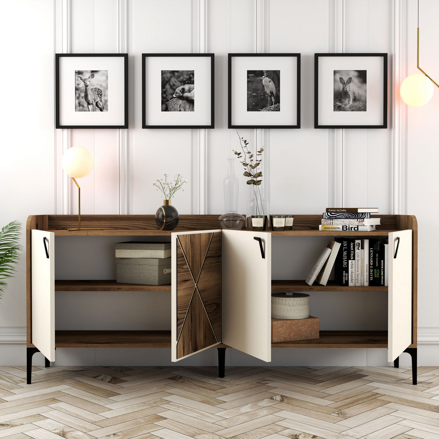 Consola, Hanah Home, panou aglomerat melaminat, nuc crem, 180x35x78 cm — imaginea 4