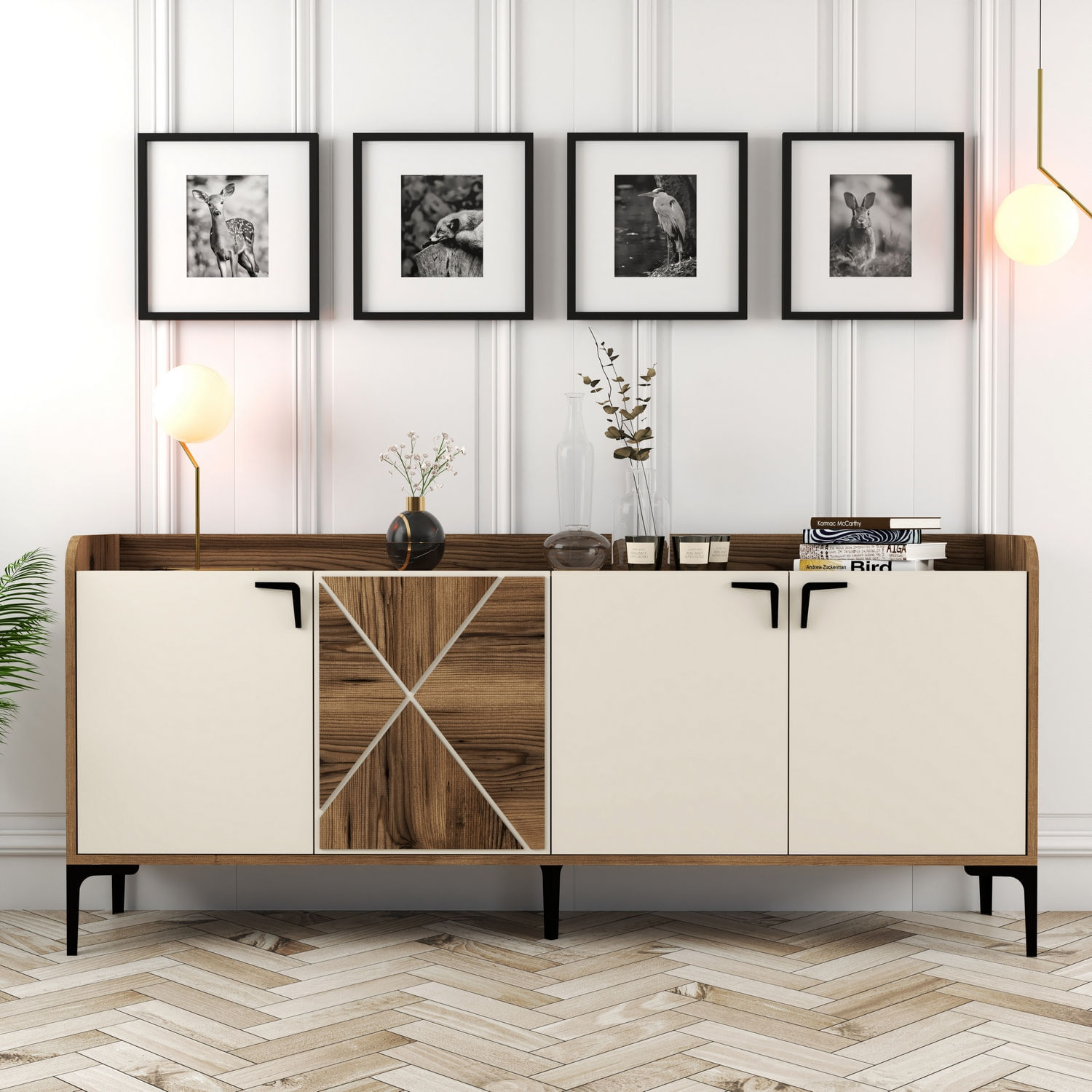 Consola, Hanah Home, panou aglomerat melaminat, nuc crem, 180x35x78 cm — imaginea 5