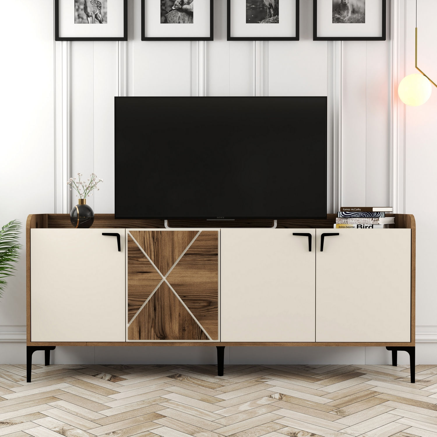 Consola, Hanah Home, panou aglomerat melaminat, nuc crem, 180x35x78 cm — imaginea 6