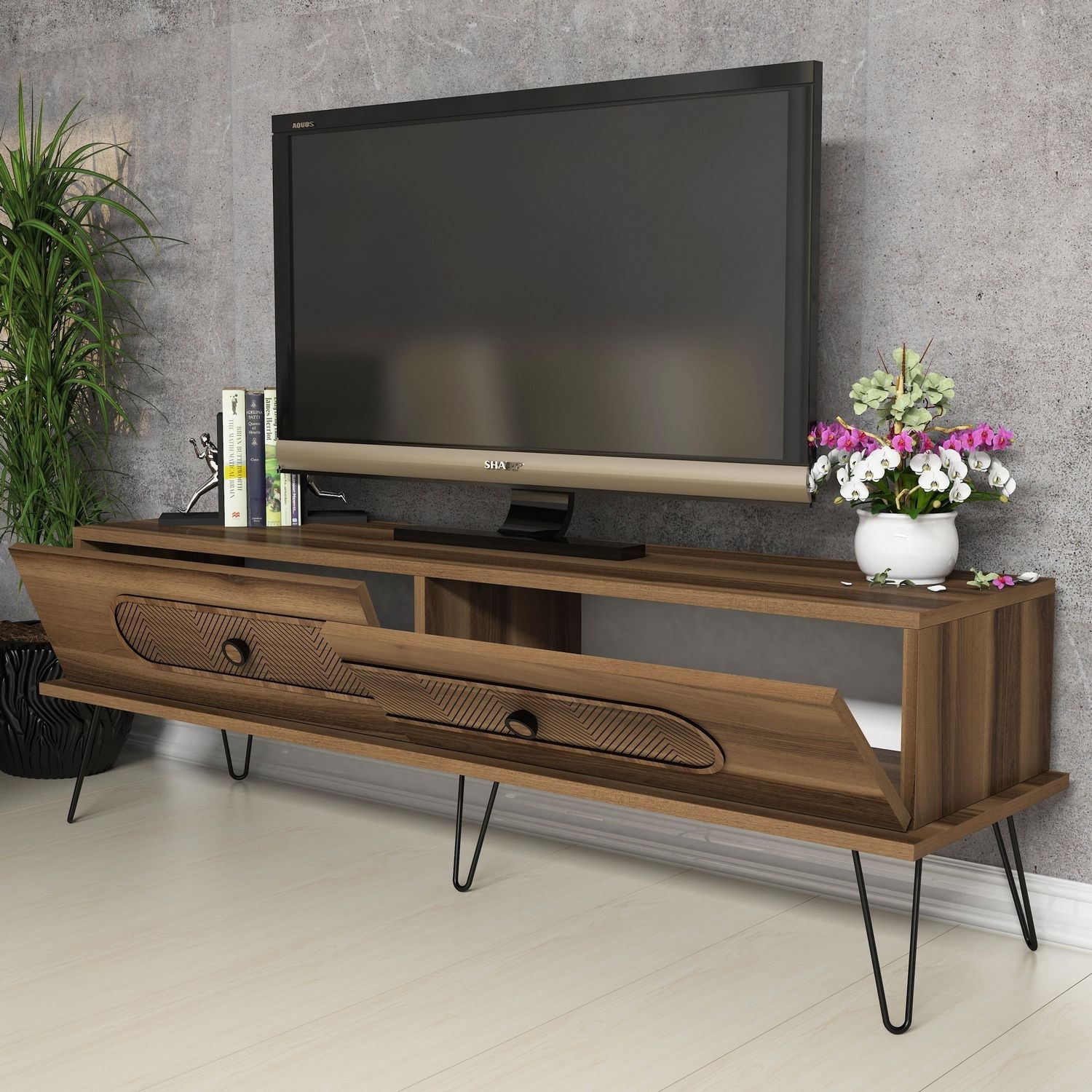 Comoda tv, Hanah Home, pal melaminat, nuc, 145x45x40 cm