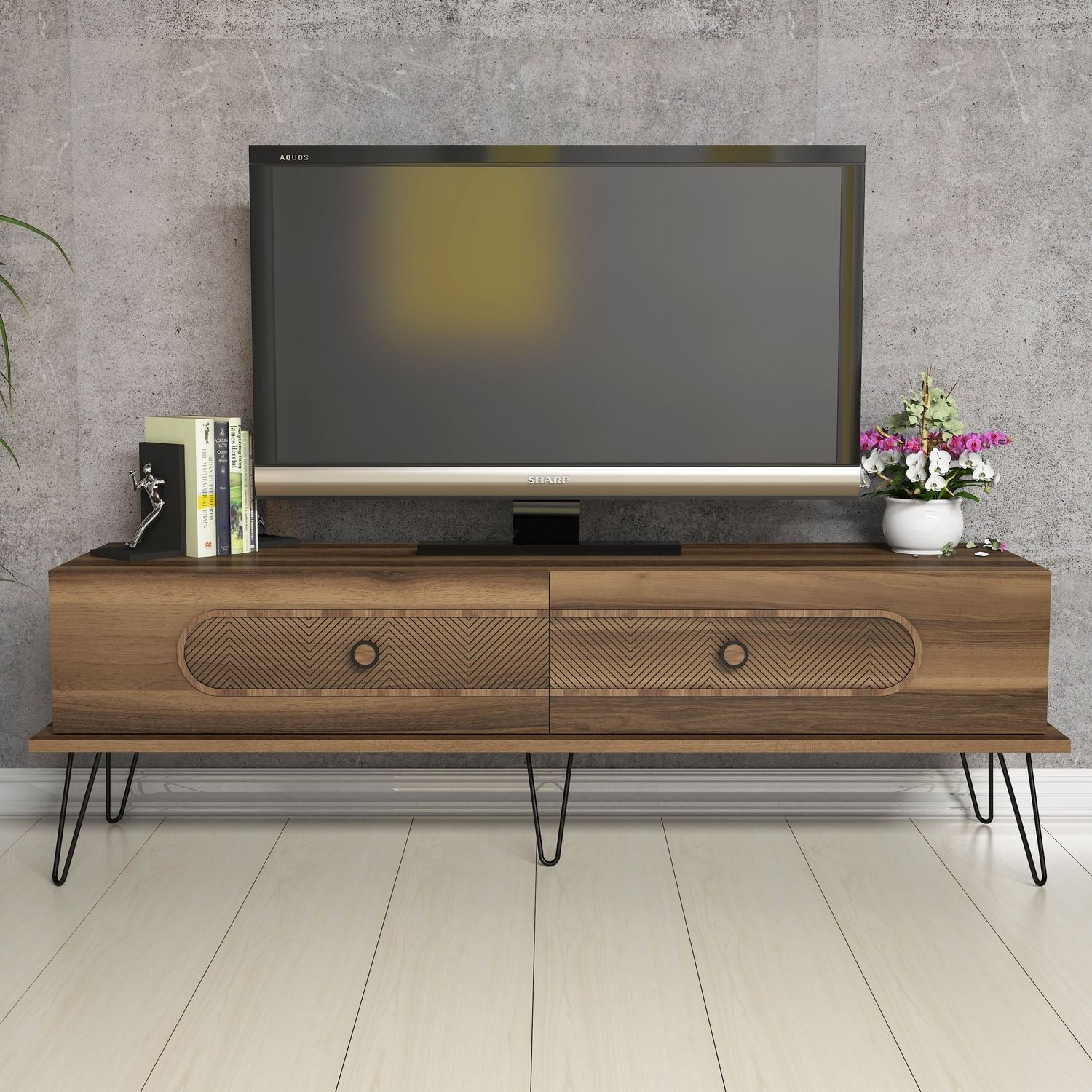 Comoda tv, Hanah Home, pal melaminat, nuc, 145x45x40 cm — imaginea 2
