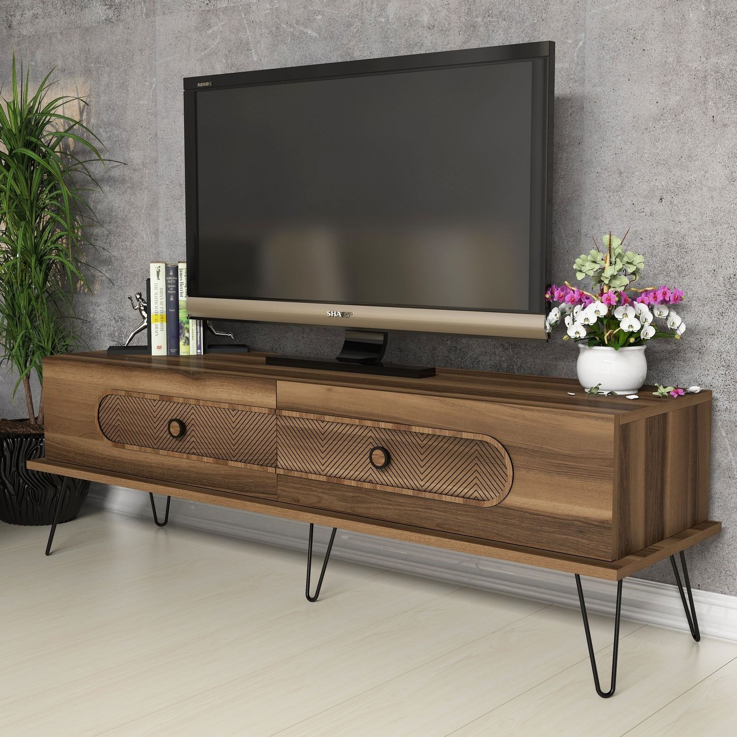 Comoda tv, Hanah Home, pal melaminat, nuc, 145x45x40 cm — imaginea 5