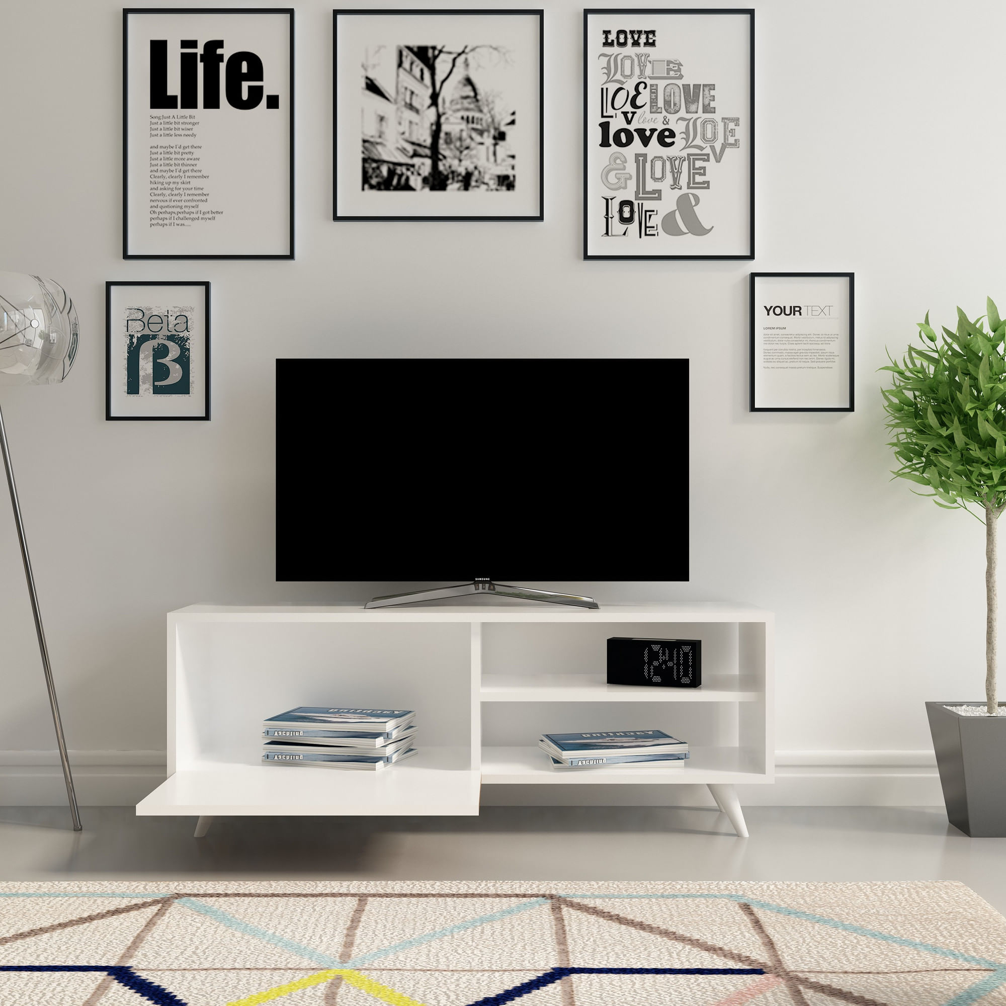 Comoda tv, Hanah Home, pal melaminat, alb, 120x43.7x29.5 cm — imaginea 3