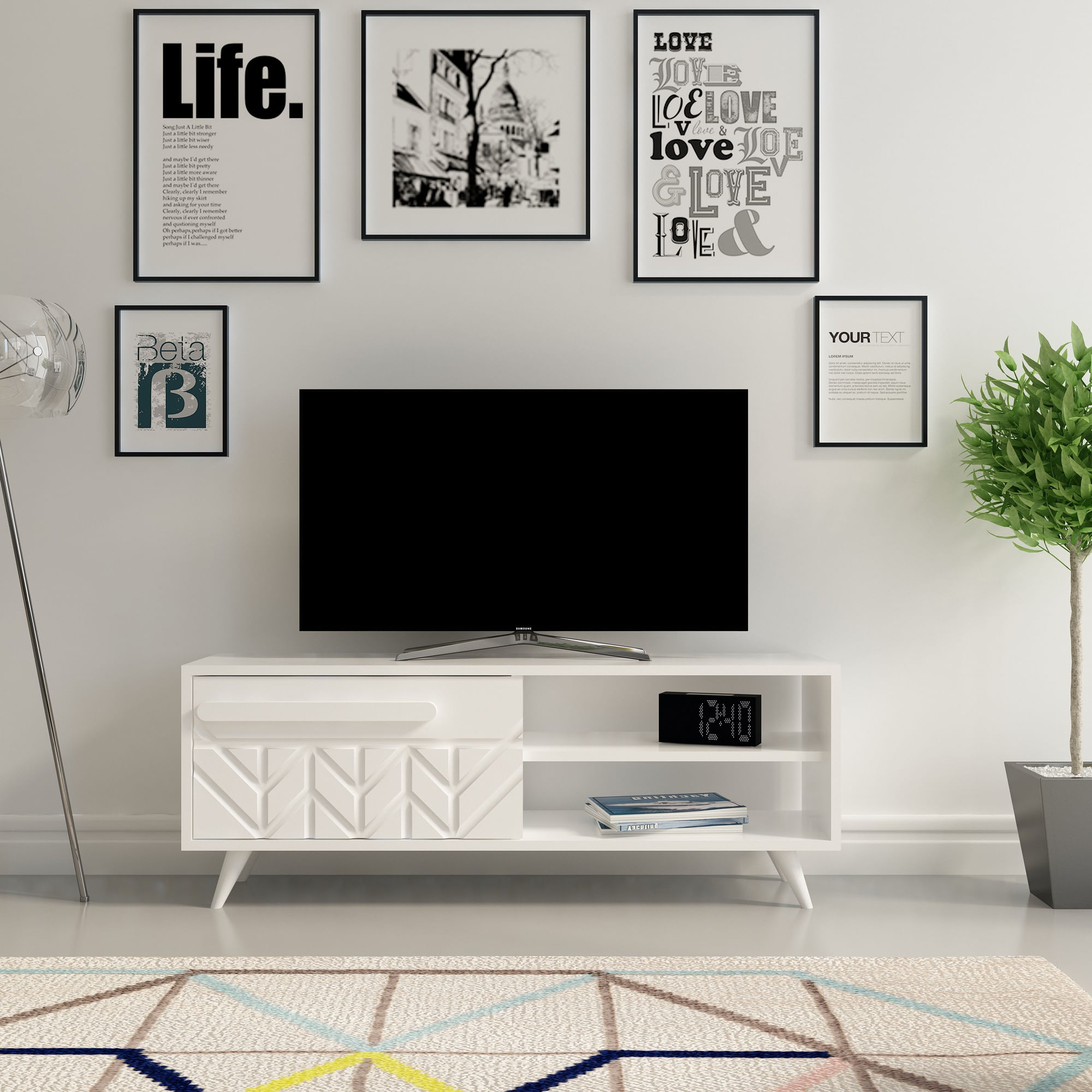 Comoda tv, Hanah Home, pal melaminat, alb, 120x43.7x29.5 cm — imaginea 4