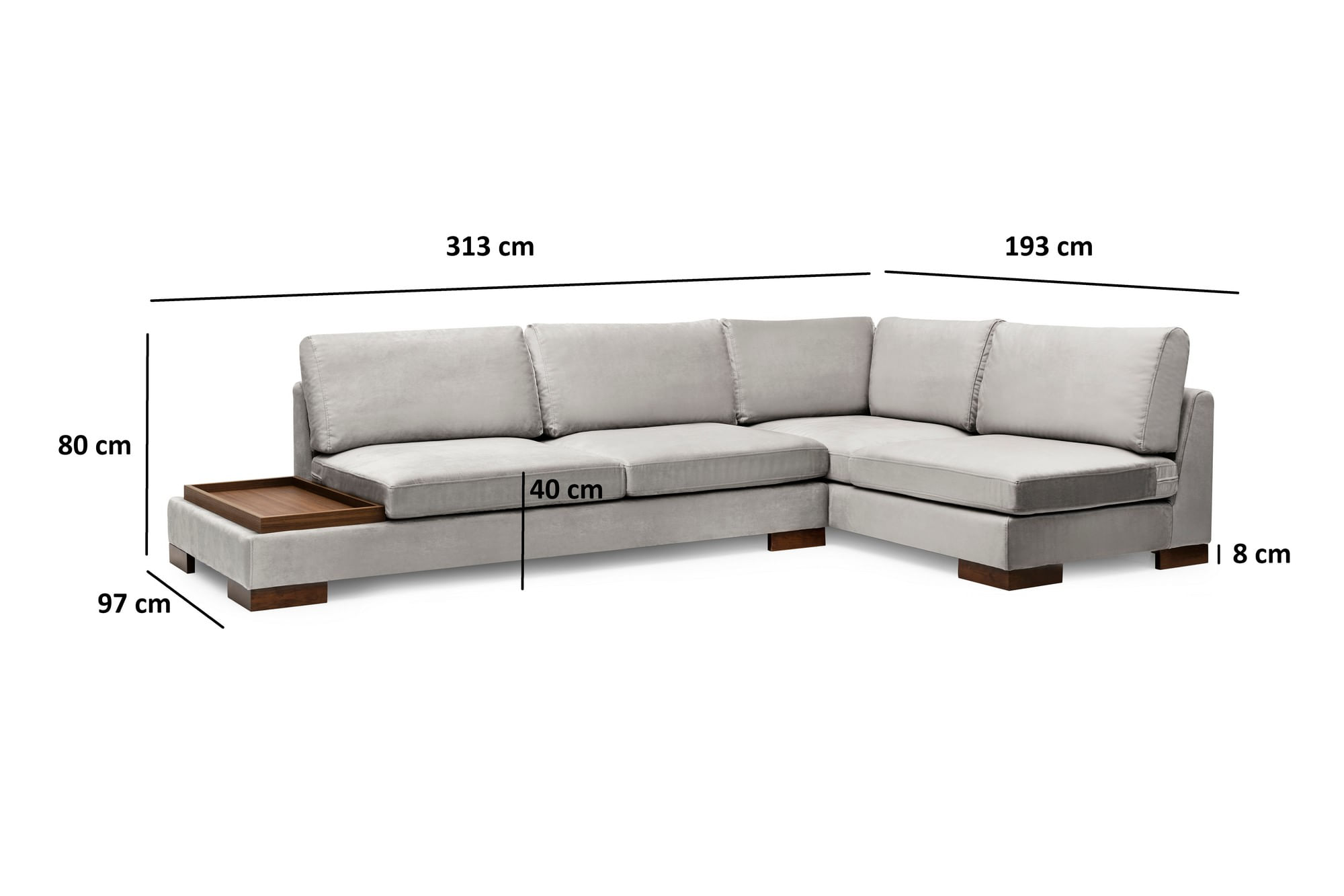 Coltar, Hanah Home, lemn fag si pal, gri deschis, 313x193x97 cm