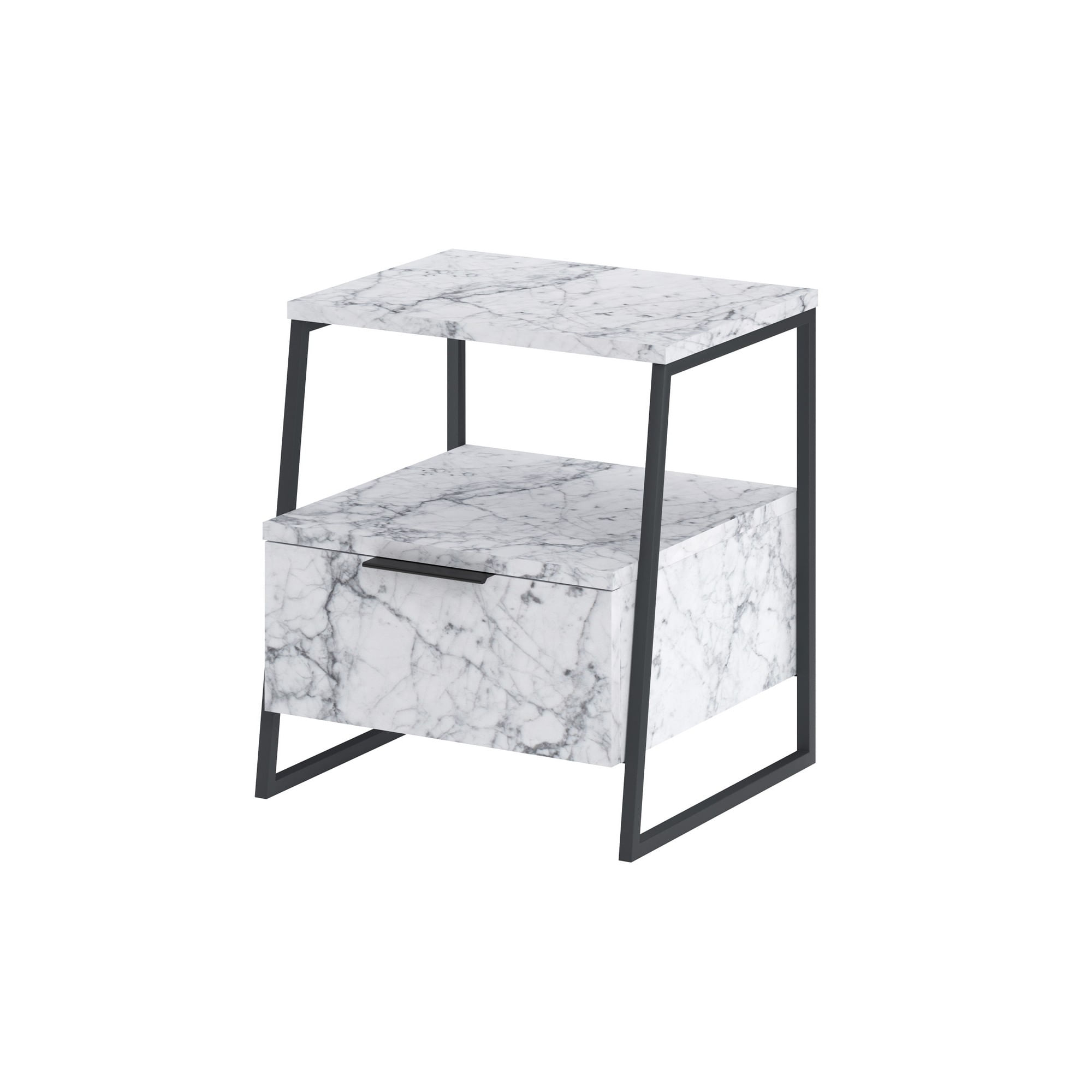 Noptiera, Hanah Home, panou de particule melaminat, marmura carrara, 45x40x50 cm — imaginea 5