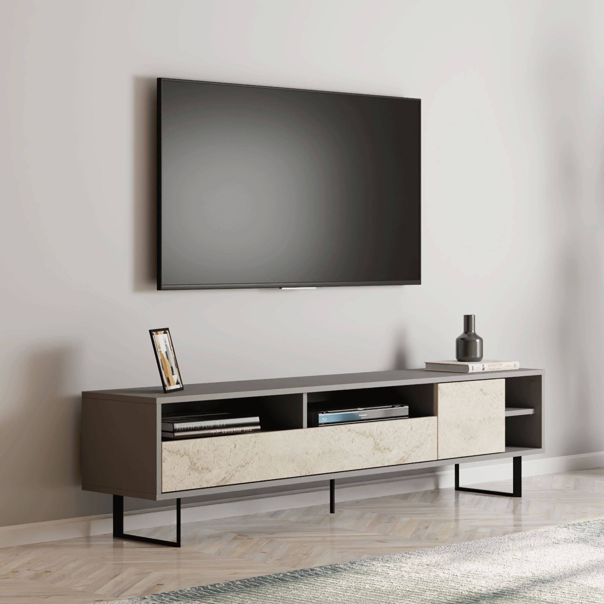 Comoda tv, Hanah Home, pal melaminat, gri travertin, 180x44.7x29.8 cm — imaginea 3