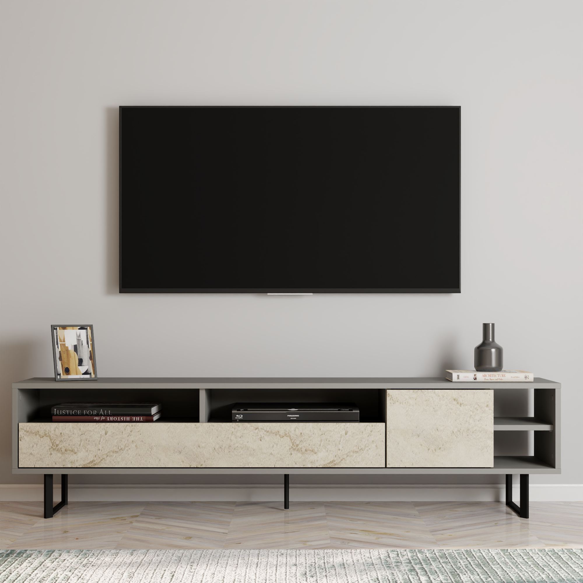 Comoda tv, Hanah Home, pal melaminat, gri travertin, 180x44.7x29.8 cm — imaginea 5