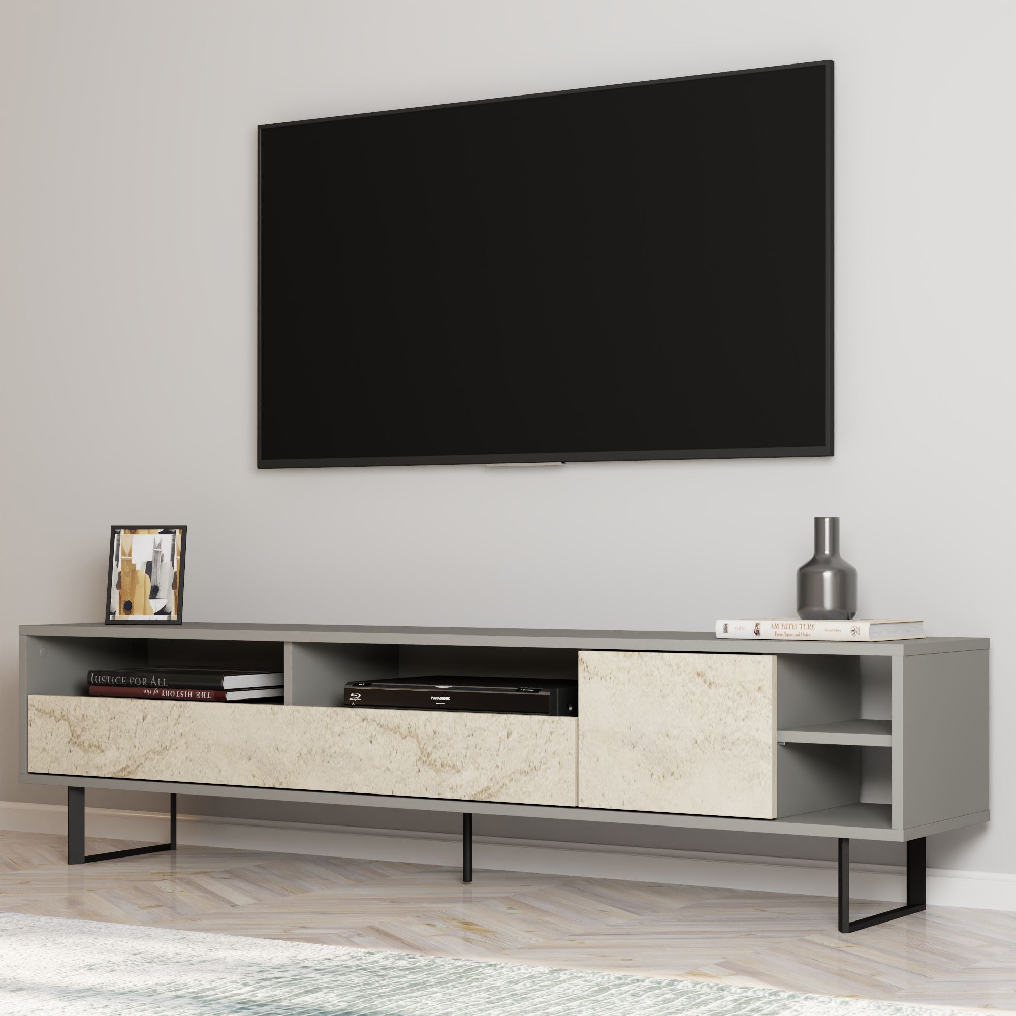 Comoda tv, Hanah Home, pal melaminat, gri travertin, 180x44.7x29.8 cm — imaginea 6
