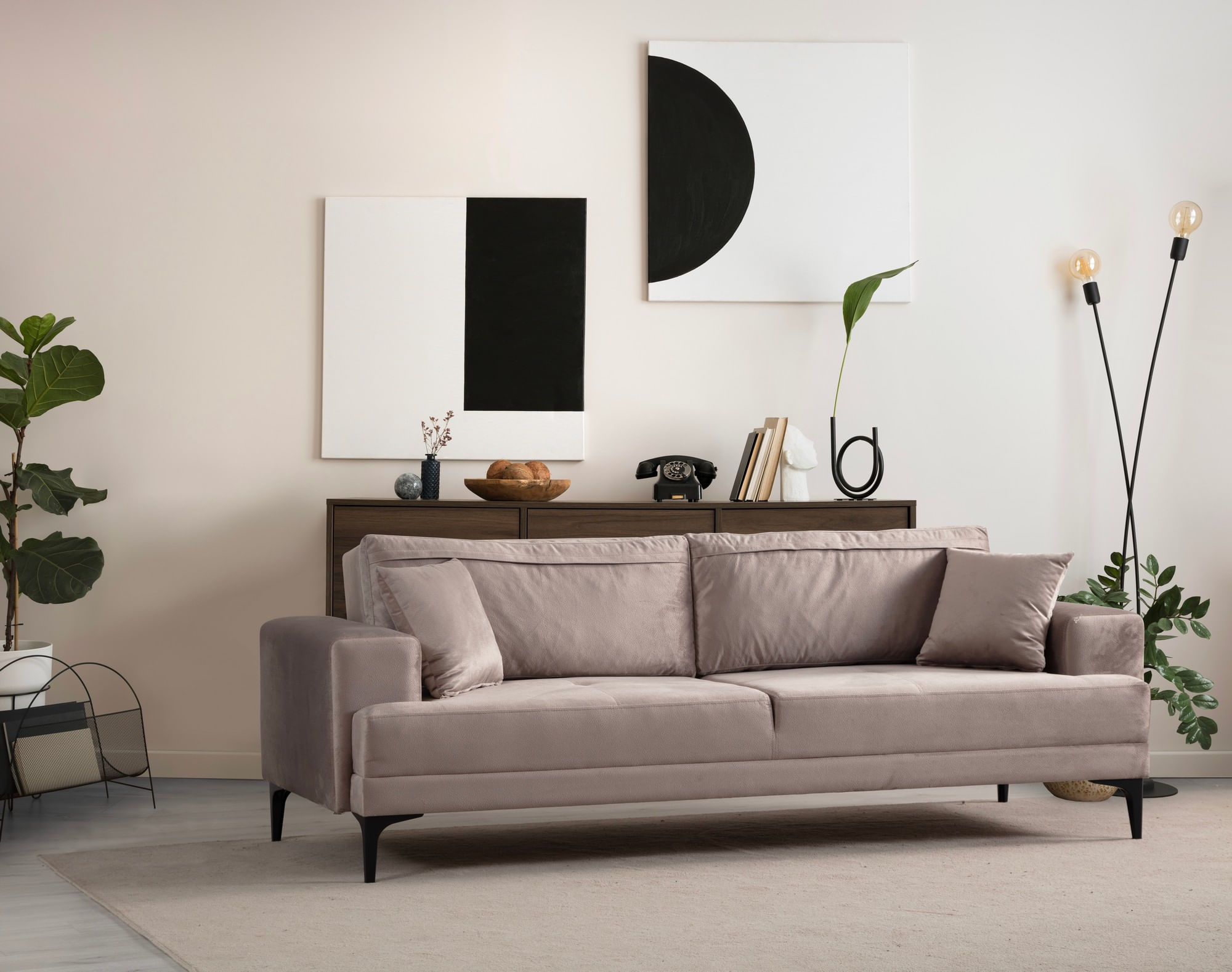 Canapea 3 locuri, Atelier Del Sofa, lemn fag, bej, 234x100x78 cm — imaginea 3