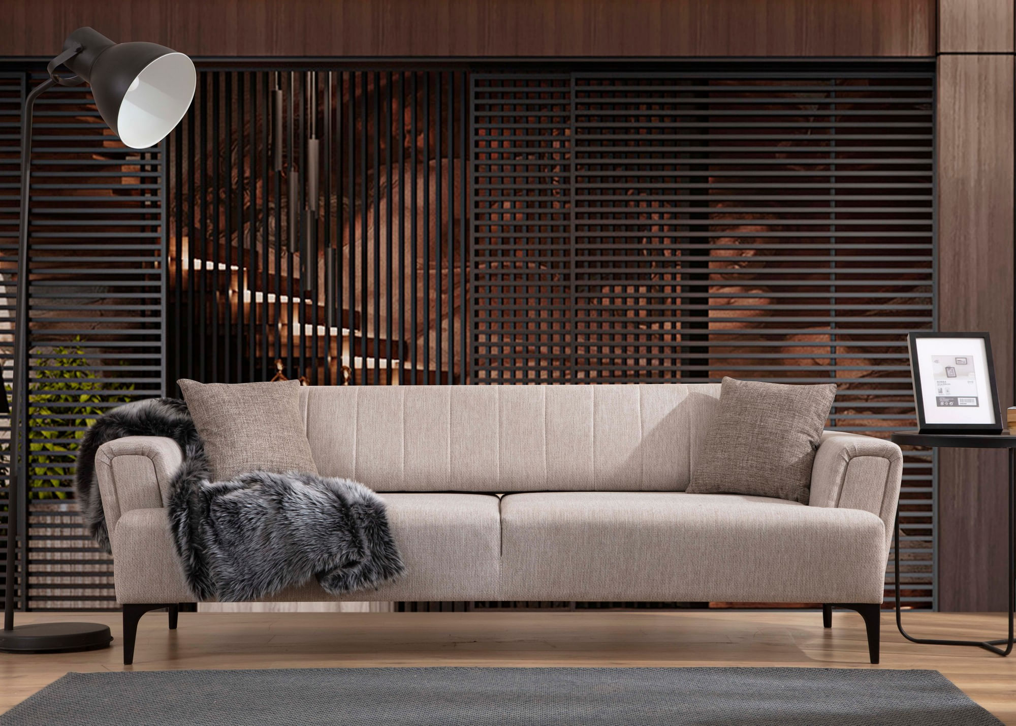 Canapea extensibila 3 locuri, Atelier Del Sofa, lemn de fag, bej, 230x95x77 cm — imaginea 2