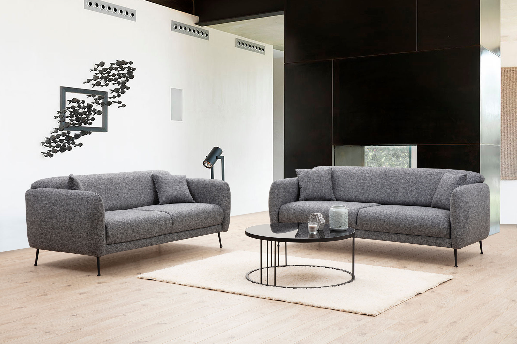 Canapea extensibila, Hanah Home, lemn fag si PAL, gri, 214x98x85 cm — imaginea 2