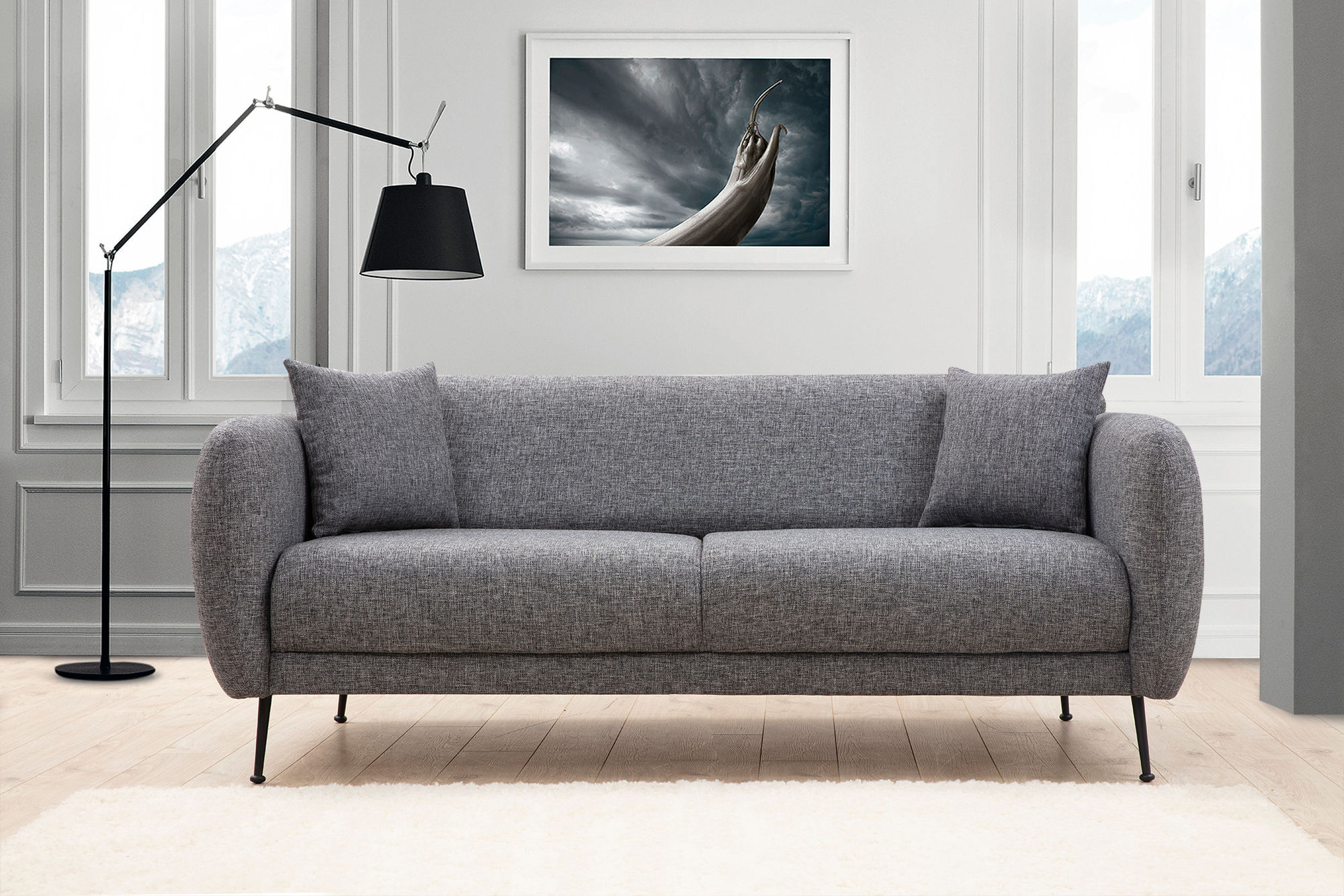 Canapea extensibila, Hanah Home, lemn fag si PAL, gri, 214x98x85 cm — imaginea 3
